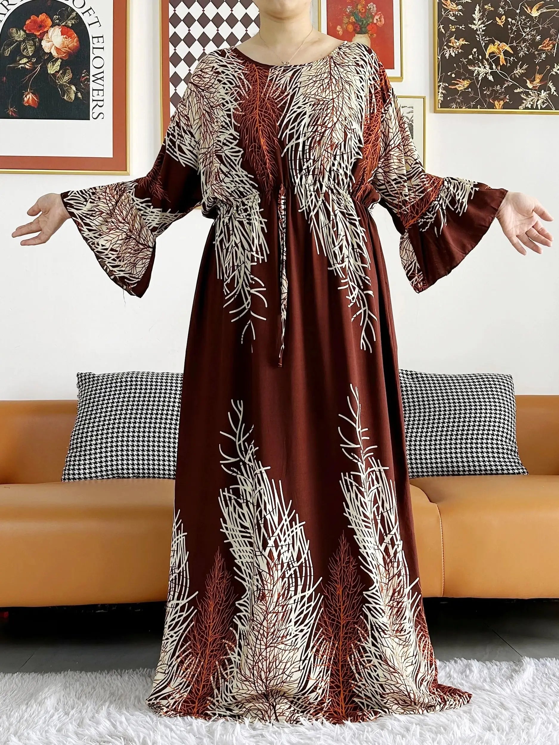 New Style African Dashiki Print Long Sleeve Loose Cotton Elegant Women  Abaya Long Dress Summer Maxi Casual Dresses Vestidos