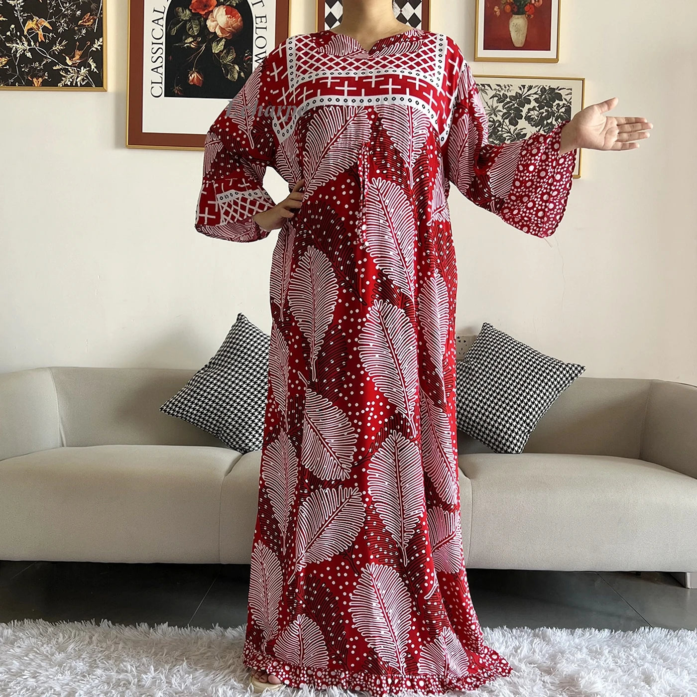 New Style African Dashiki Print Long Sleeve Loose Cotton Elegant Women  Abaya Long Dress Summer Maxi Casual Dresses Vestidos