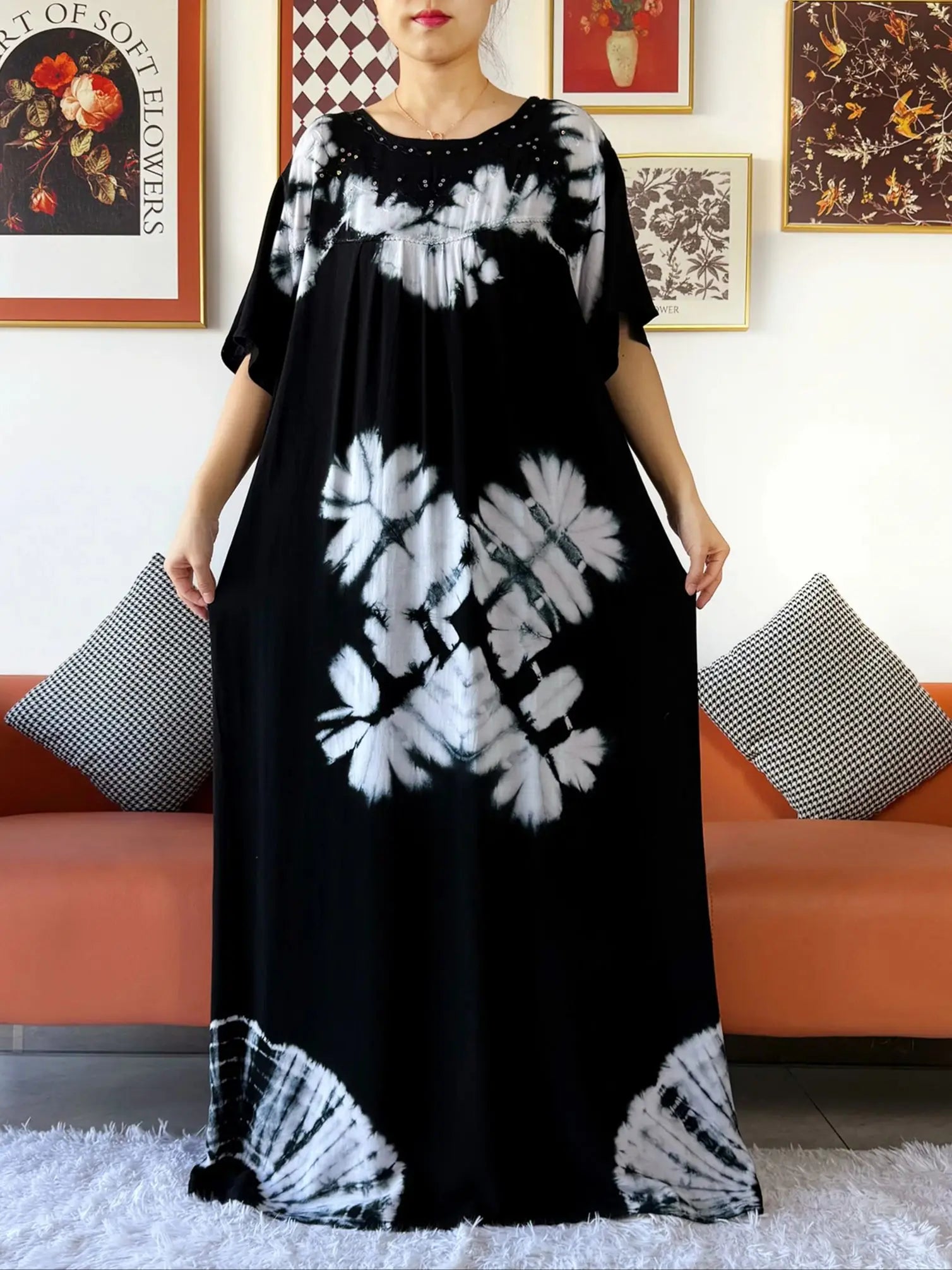 Latest Party Dress Tie-dry Printed Cotton Women Boho Maxi Dress Casual Holiday Fashion Party Dresses Indie Folk African Vestidos