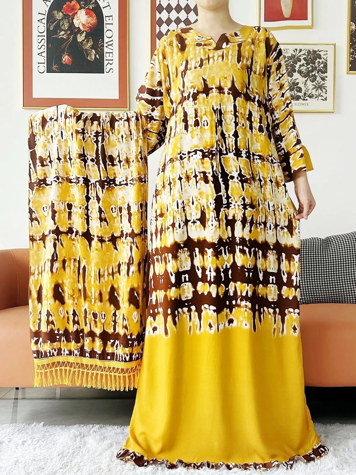 New Style African Dashiki Print Long Sleeve Loose Cotton Elegant Women  Abaya Long Dress Summer Maxi Casual Dresses Vestidos