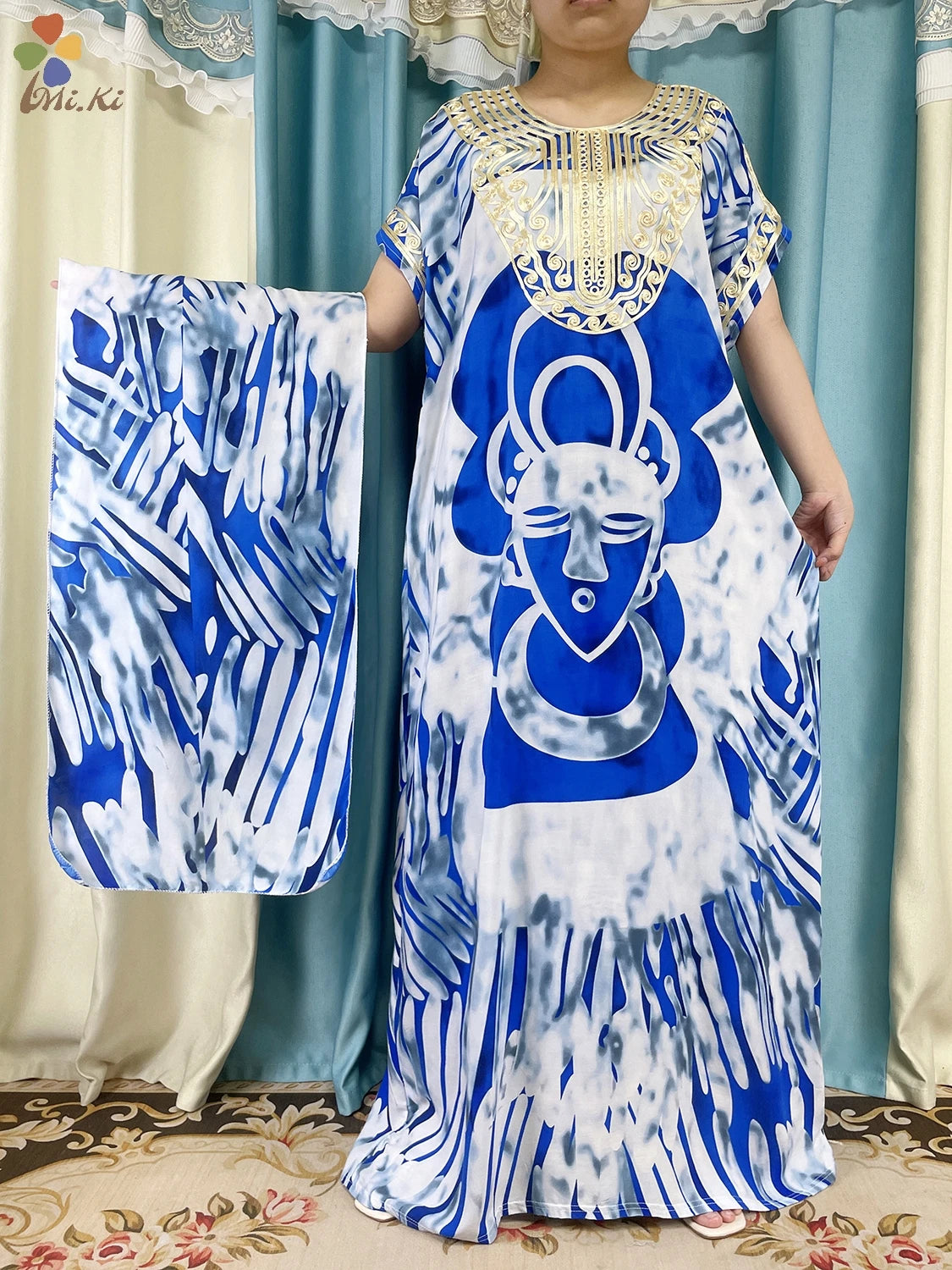 2024 New Short Sleeved African Muslim Dashiki Ababy Printed Cotton Loose Fitting Dress Dubai Maxi Women Summer Casual Dress