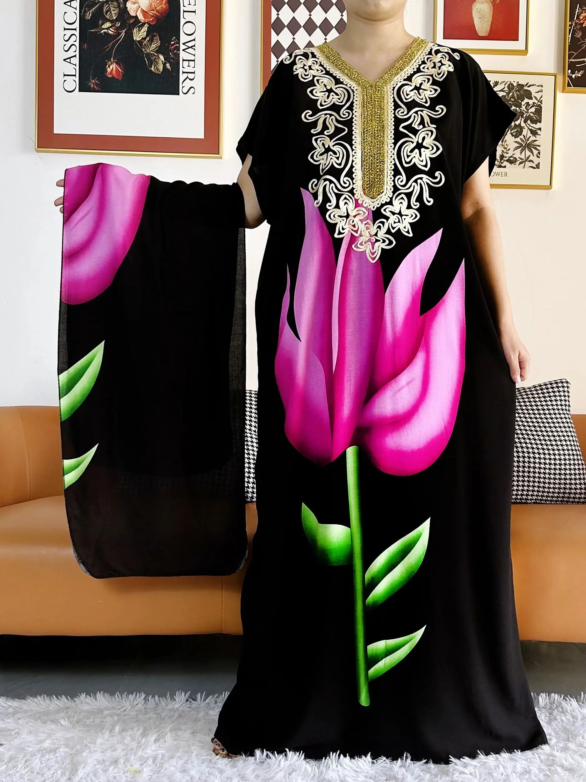 New Style African Summer Short Sleeve Dashiki Dresses Flora Loose Boubou Maxi Islam Women Casual Dress African Abaya Clothes