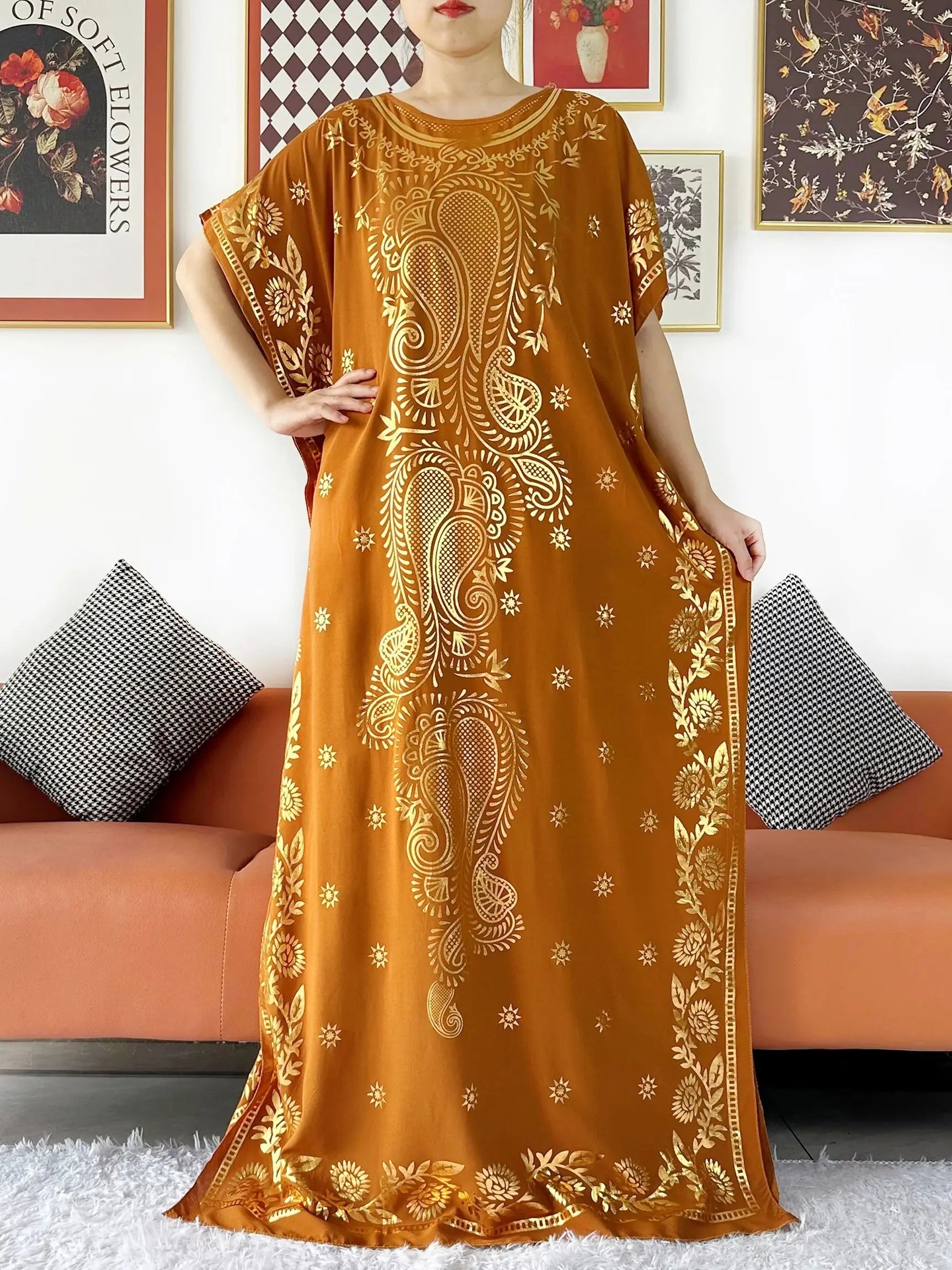 2024 Party Abaya Dress With Big Scarf Dubai Turkey Kaftan Muslim Loose  Abaya Women African Casual Maxi  Gold Stamping  Robe