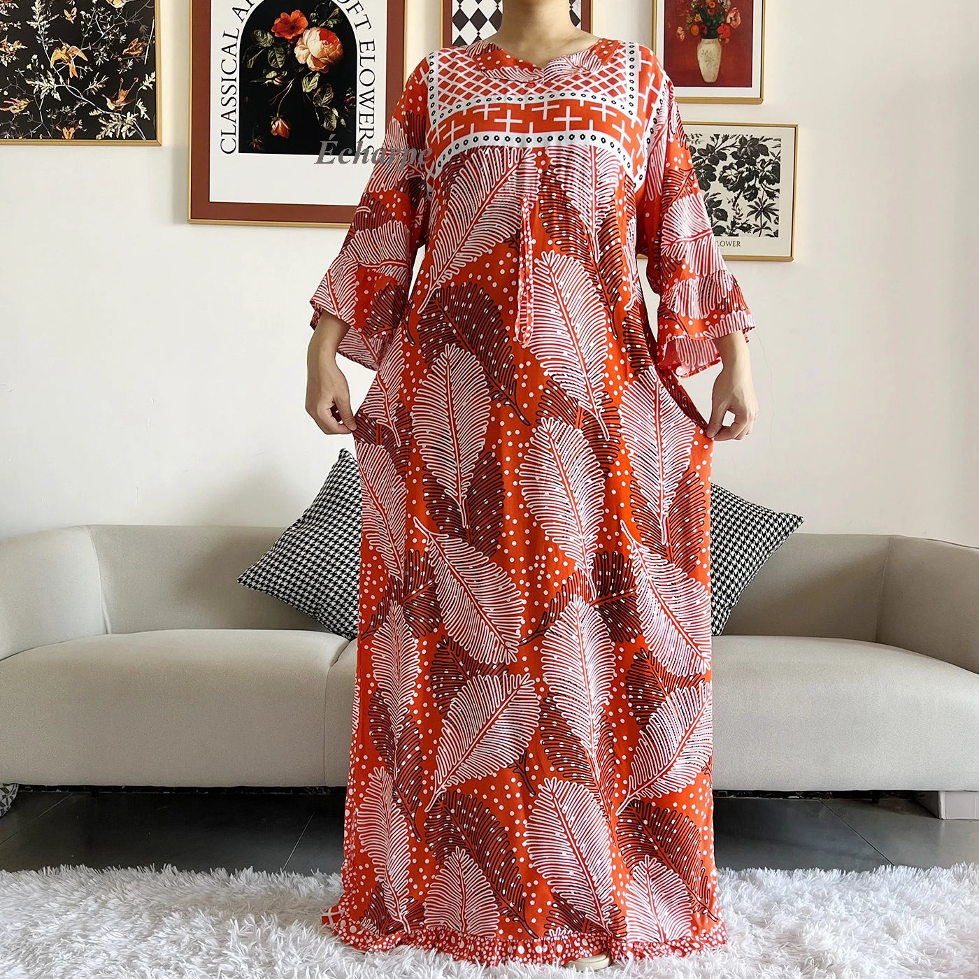 New Style African Dashiki Print Long Sleeve Loose Cotton Elegant Women  Abaya Long Dress Summer Maxi Casual Dresses Vestidos