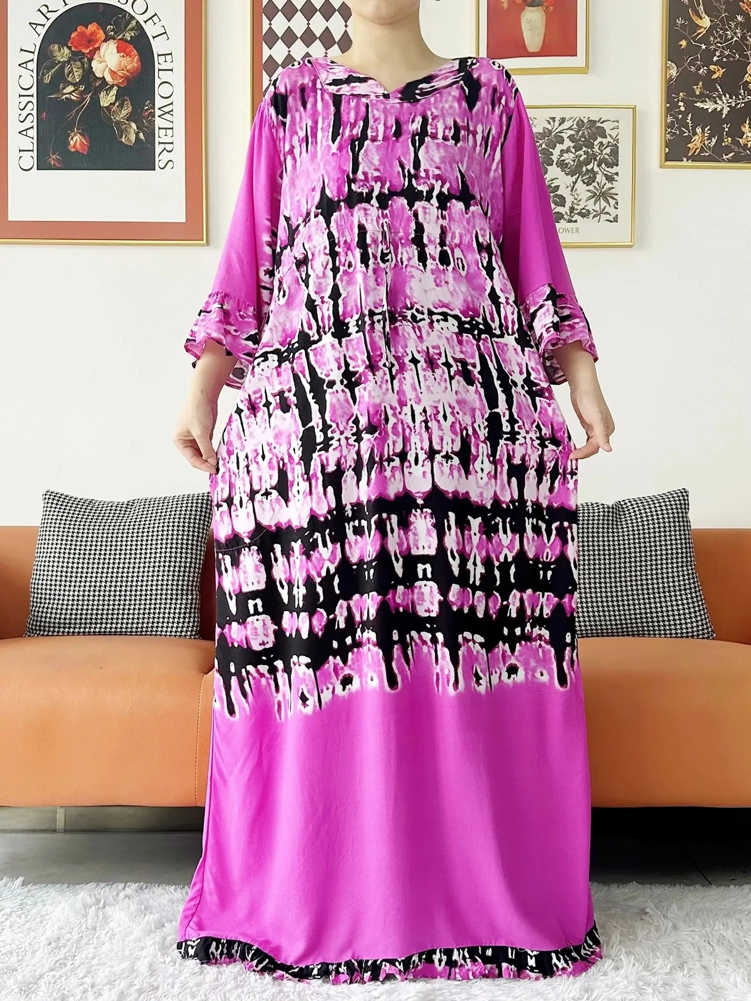 New Style African Dashiki Print Long Sleeve Loose Cotton Elegant Women  Abaya Long Dress Summer Maxi Casual Dresses Vestidos