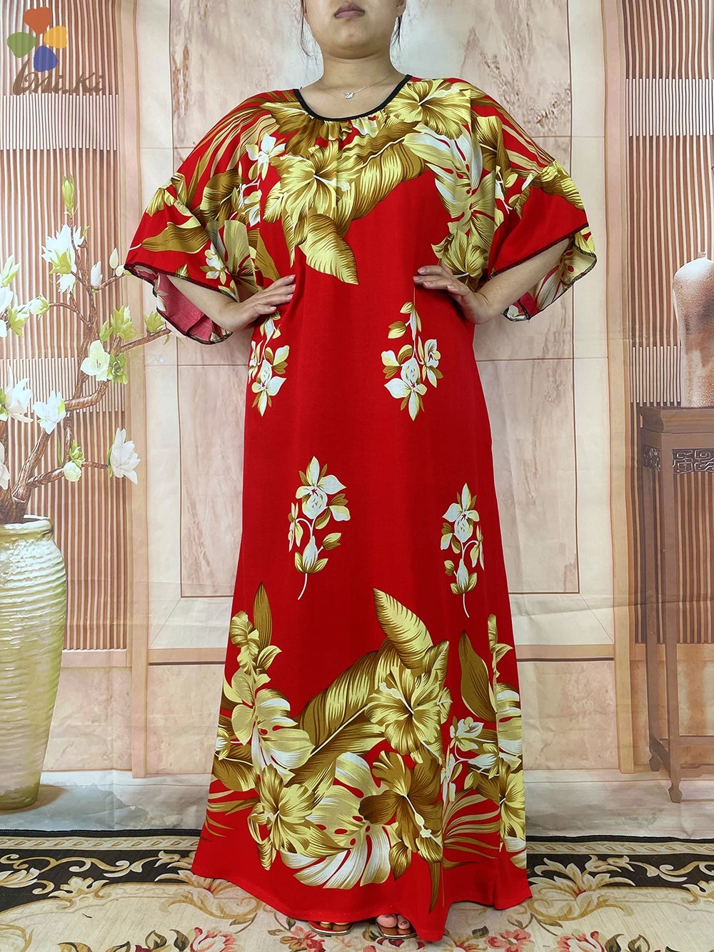 2024 New Short Sleeved African Muslim Dashiki Ababy Printed Cotton Loose Fitting Dress Dubai Maxi Women Summer Casual Dress