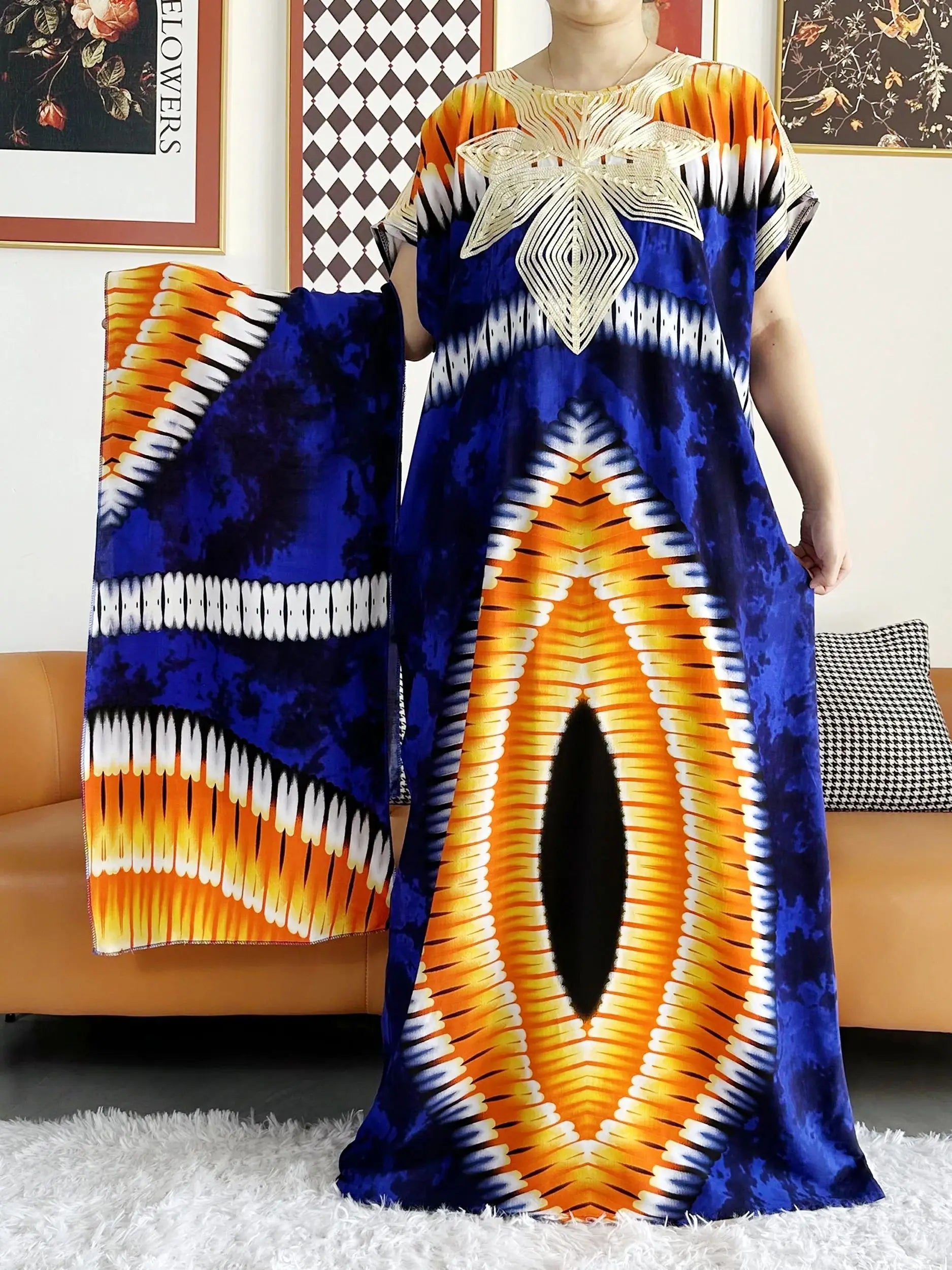 High Grade Design Dubai Women Abaya Long Sleeve Autumn  Dress Cotton With Big Scarf Boubou Maxi Islam Women Dress African Abaya