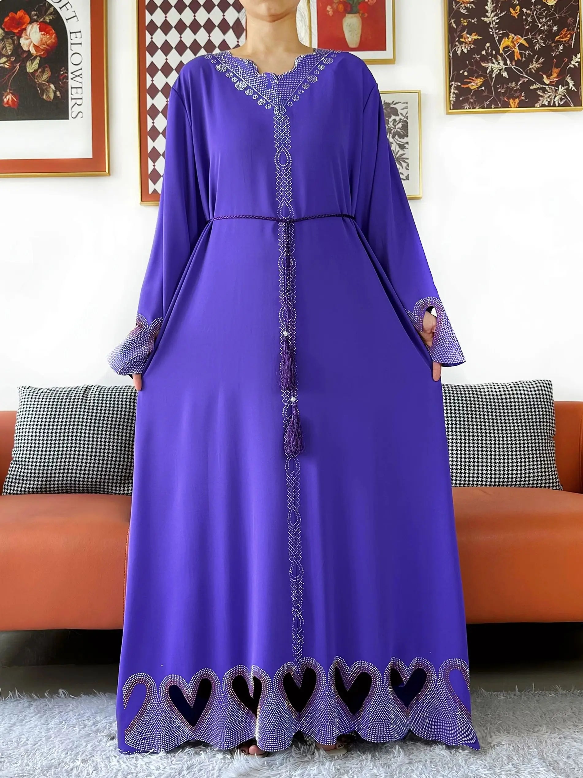 New Muslim Women Loose Abaya Chiffon Diamond Long Sleeve Casual Clothing African Abaya Women Robe Dubai Turkey Islamic Robe