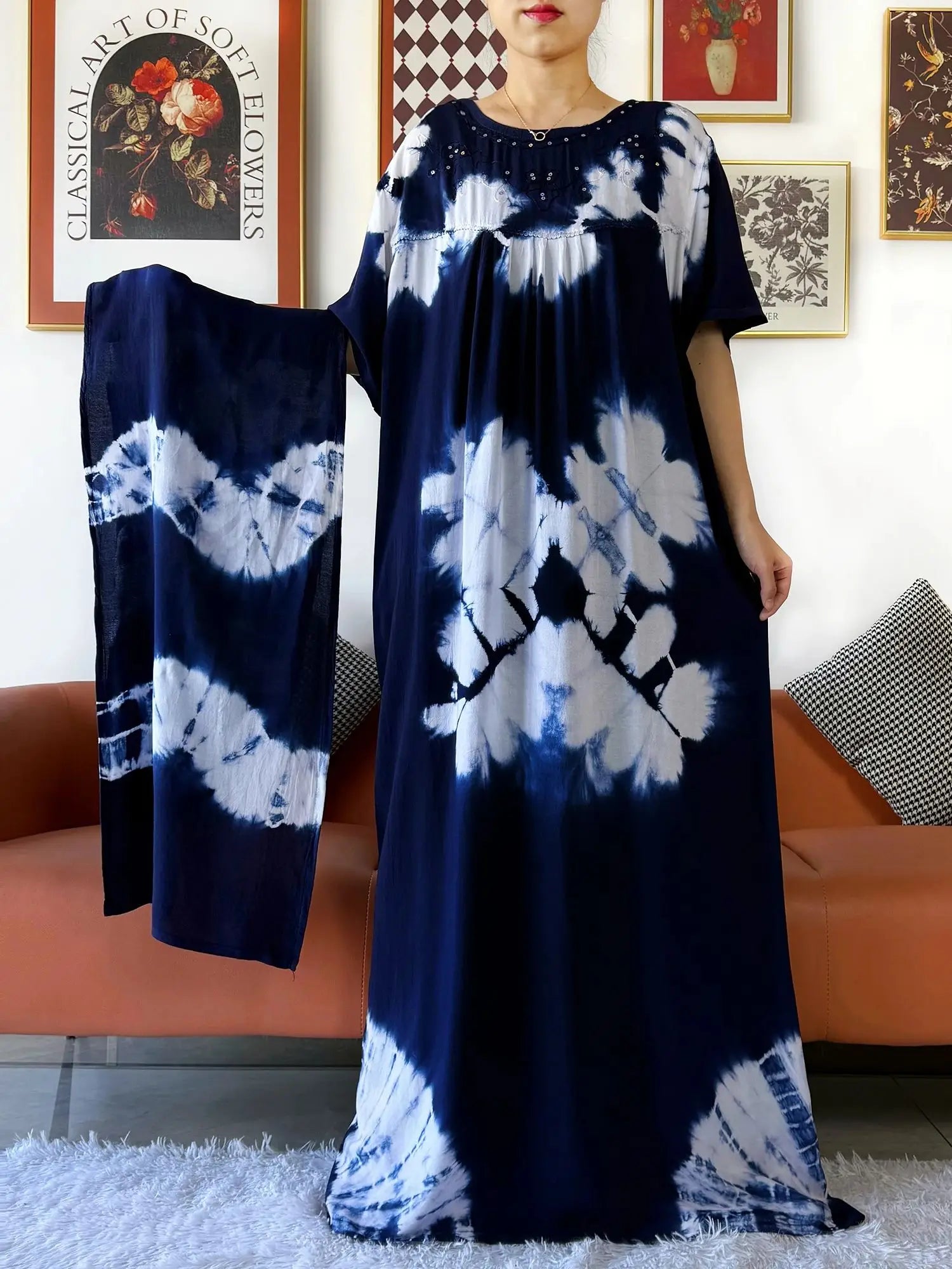 Latest Party Dress Tie-dry Printed Cotton Women Boho Maxi Dress Casual Holiday Fashion Party Dresses Indie Folk African Vestidos