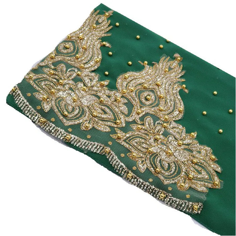 Muslim Chiffon Hijabs Scarf Turban Gold Glitters Beads Hijab for Woman Ramadan Foulard Musulmane Pour Femme Long Headscarf