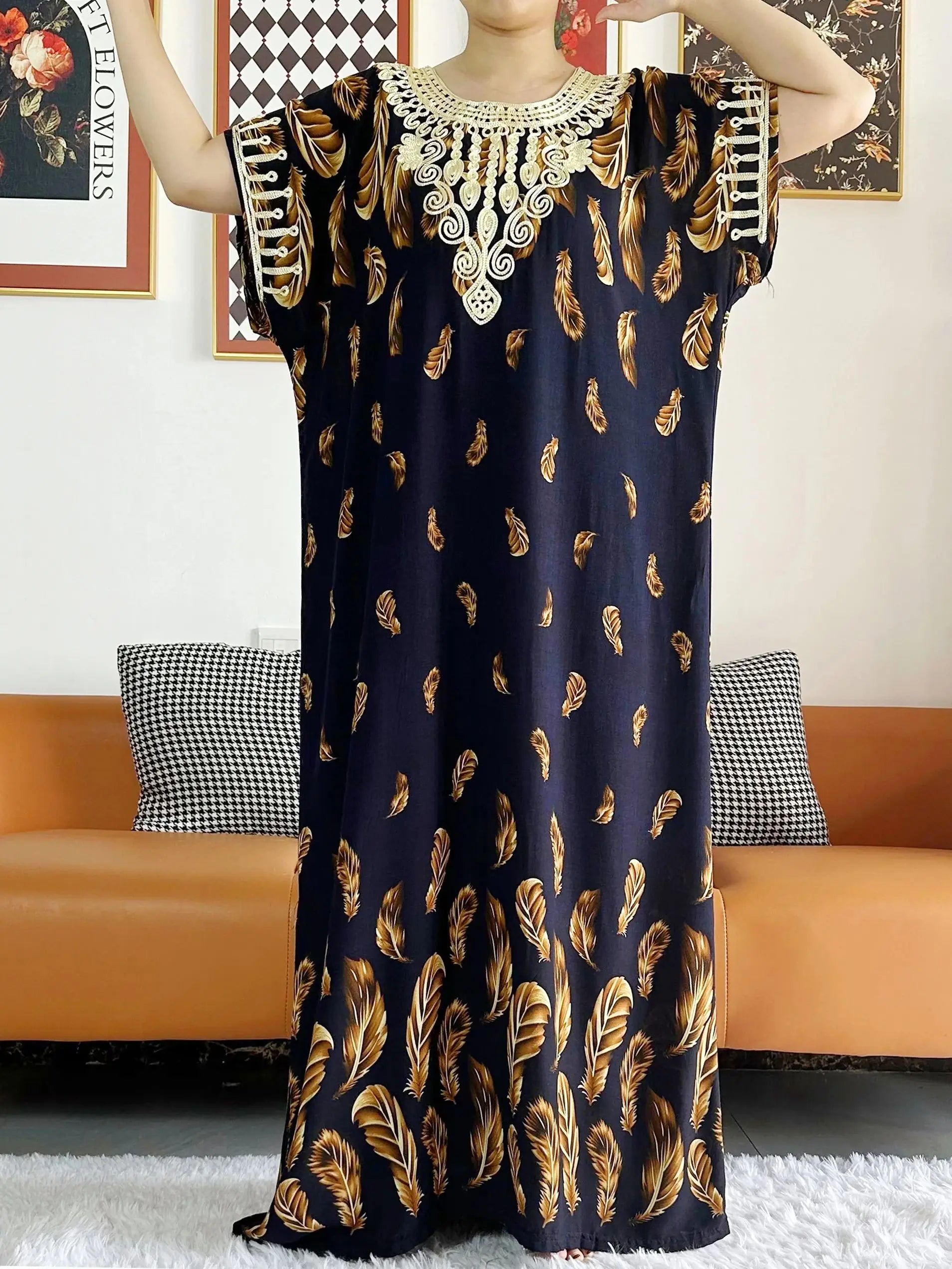 New Style African Summer Short Sleeve Dashiki Dresses Flora Loose Boubou Maxi Islam Women Casual Dress African Abaya Clothes