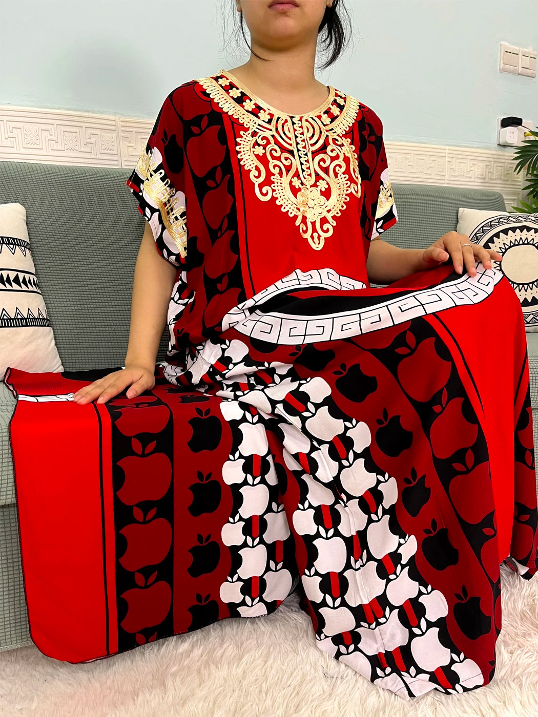 2024 Muslim Cotton Abayas For Women Appliques Printed Caftan Marocaine Femme Robe Boubou African Islam Dresses With Headscarf