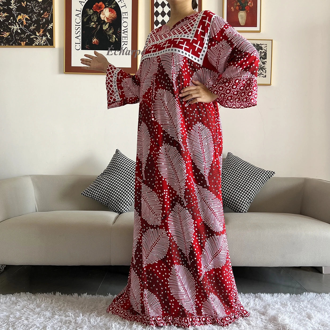 New Style African Dashiki Print Long Sleeve Loose Cotton Elegant Women  Abaya Long Dress Summer Maxi Casual Dresses Vestidos