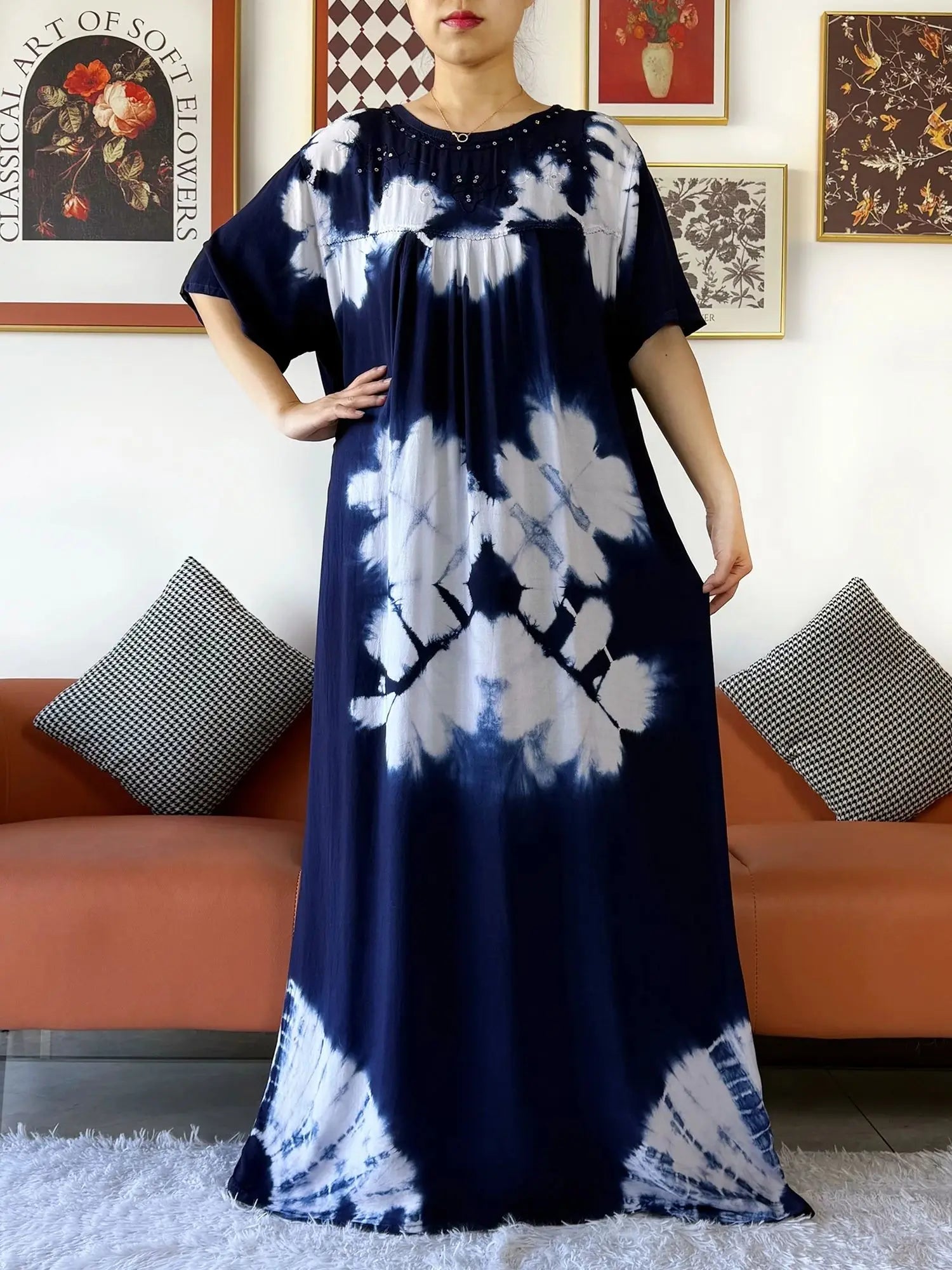 Latest Party Dress Tie-dry Printed Cotton Women Boho Maxi Dress Casual Holiday Fashion Party Dresses Indie Folk African Vestidos