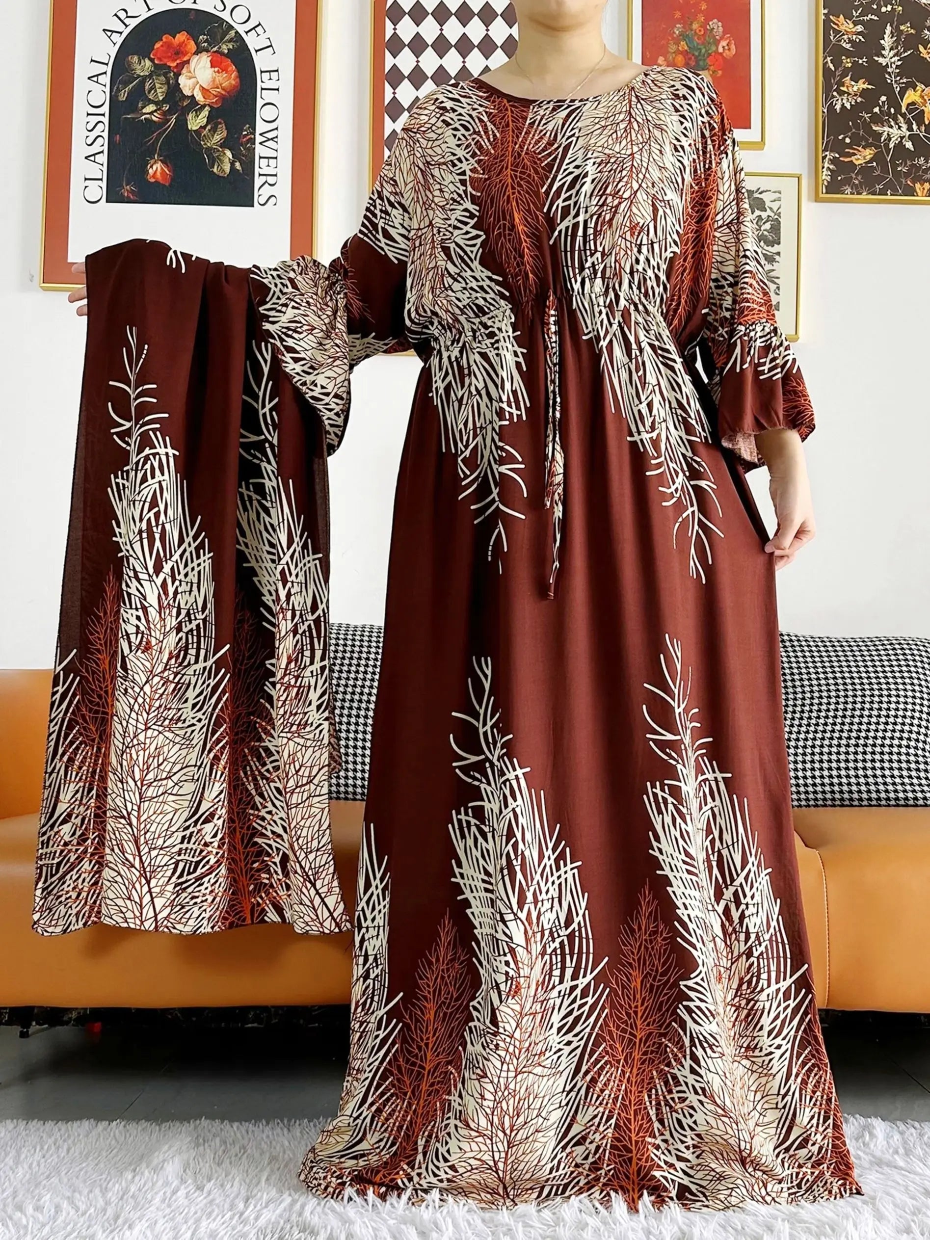 New Style African Dashiki Print Long Sleeve Loose Cotton Elegant Women  Abaya Long Dress Summer Maxi Casual Dresses Vestidos
