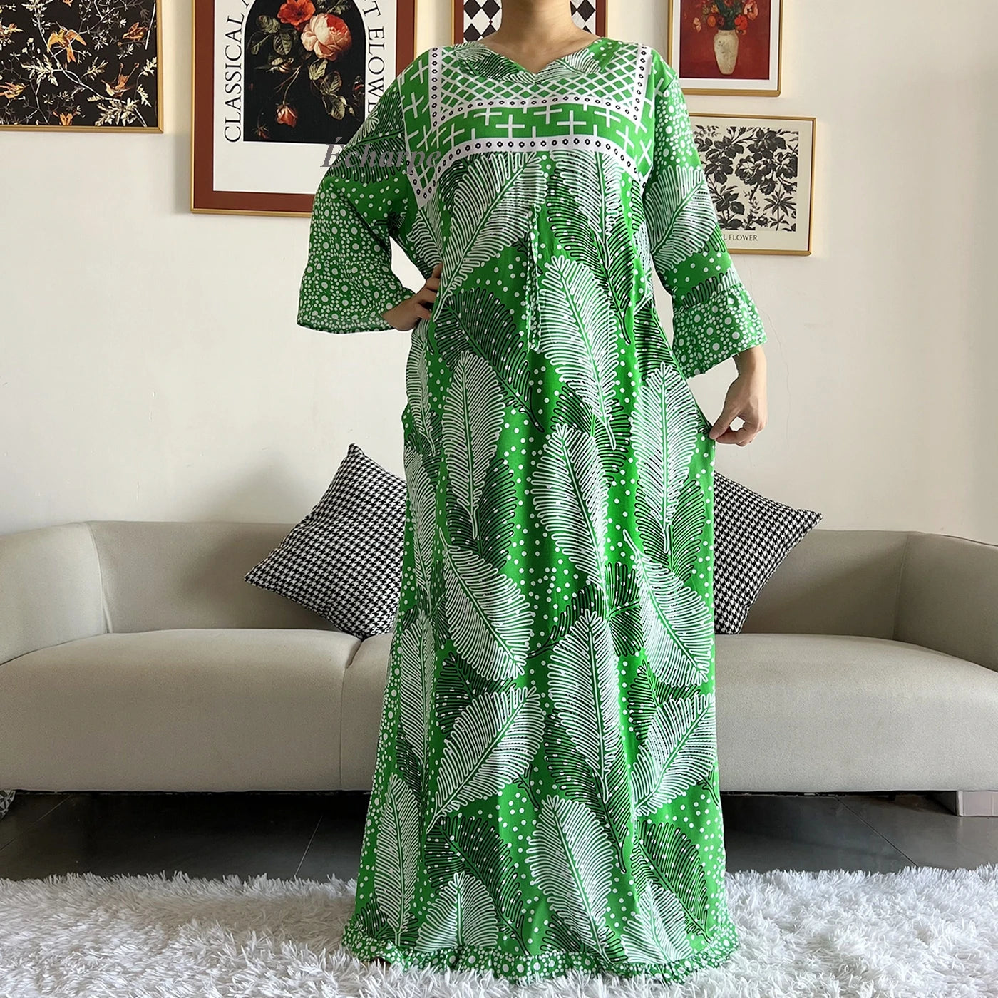 New Style African Dashiki Print Long Sleeve Loose Cotton Elegant Women  Abaya Long Dress Summer Maxi Casual Dresses Vestidos