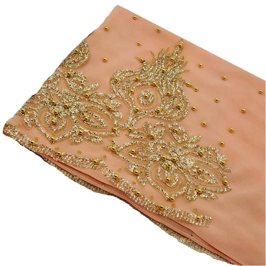 Muslim Chiffon Hijabs Scarf Turban Gold Glitters Beads Hijab for Woman Ramadan Foulard Musulmane Pour Femme Long Headscarf