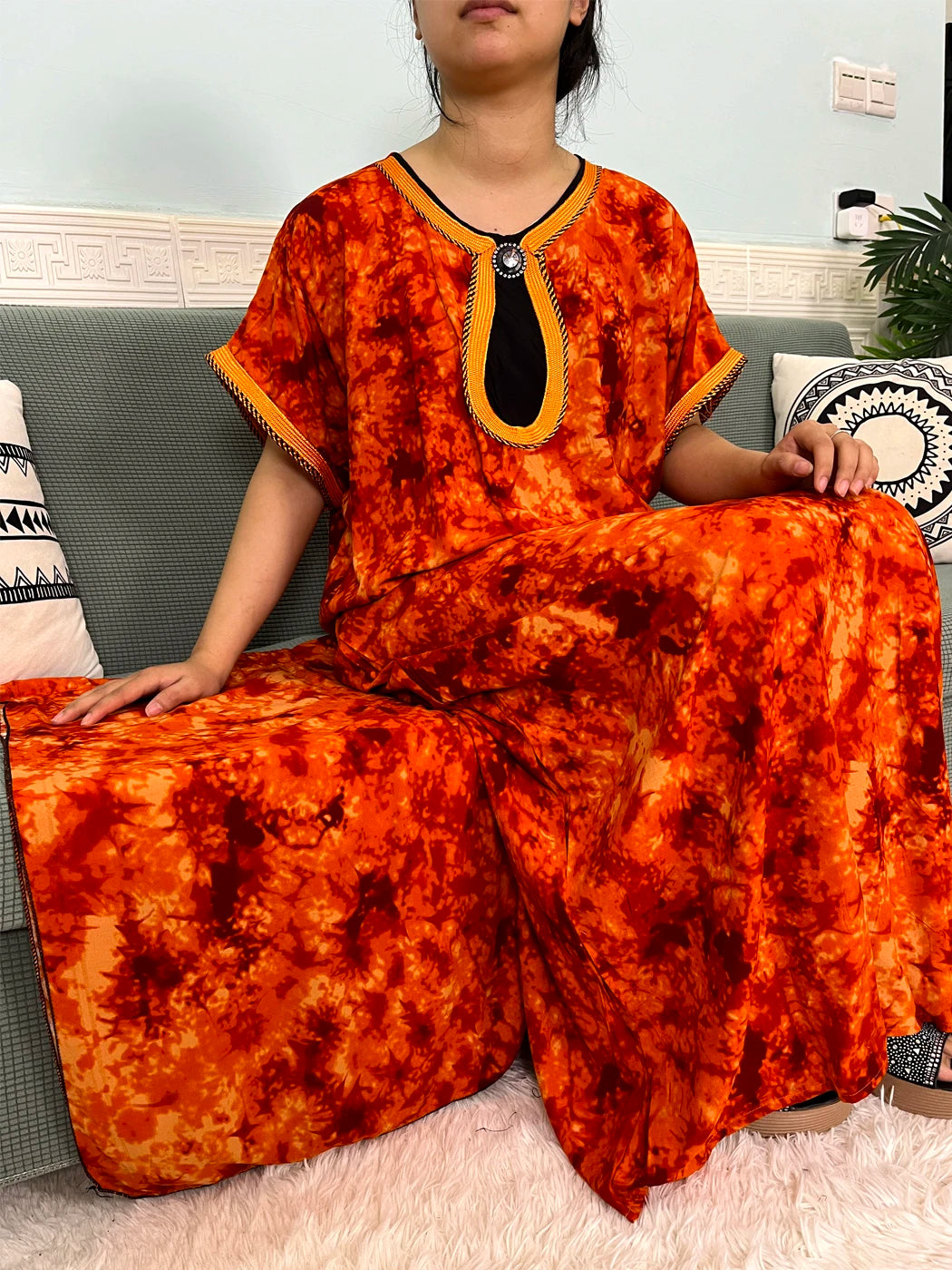 2024 Muslim Cotton Abayas For Women Appliques Printed Caftan Marocaine Femme Robe Boubou African Islam Dresses With Headscarf