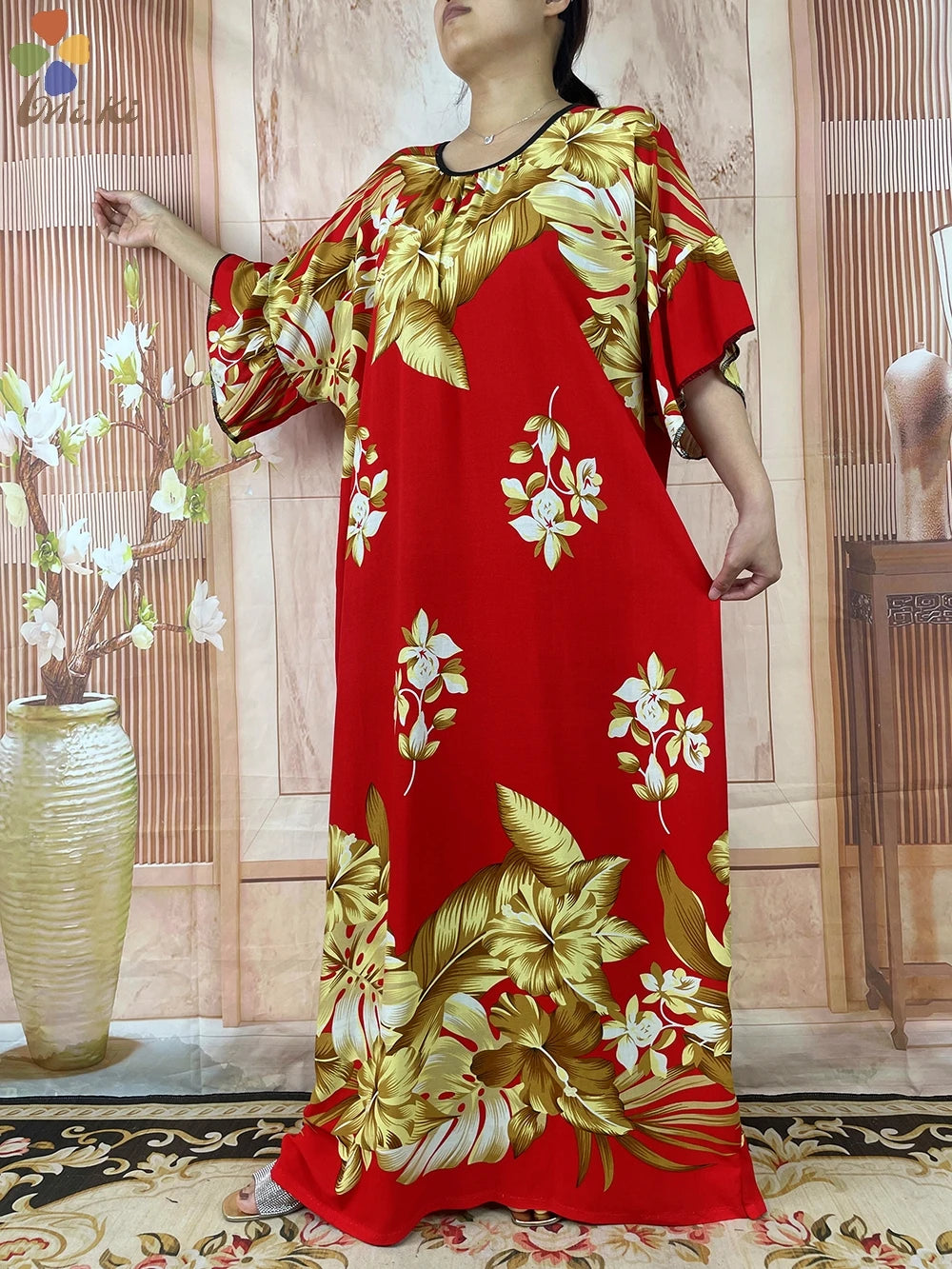 2024 New Short Sleeved African Muslim Dashiki Ababy Printed Cotton Loose Fitting Dress Dubai Maxi Women Summer Casual Dress