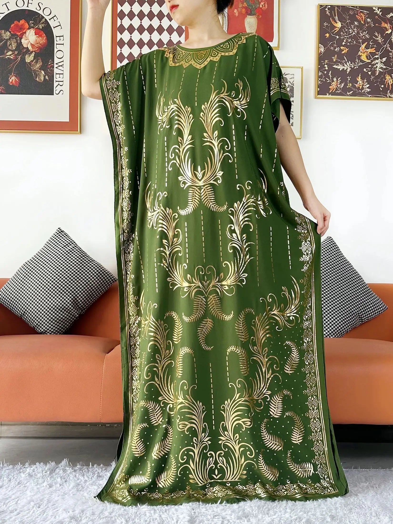 2024 Party Abaya Dress With Big Scarf Dubai Turkey Kaftan Muslim Loose  Abaya Women African Casual Maxi  Gold Stamping  Robe