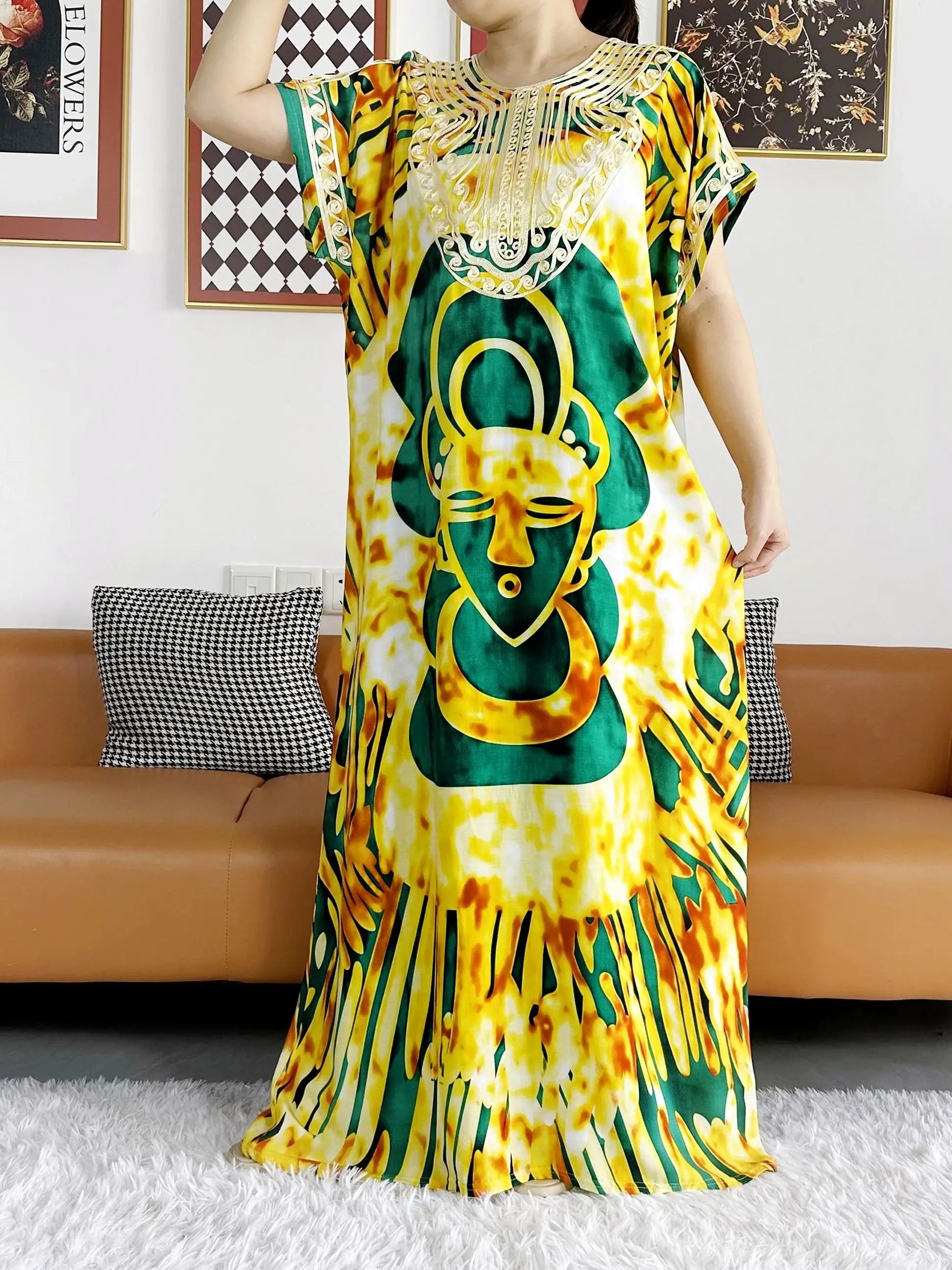 New Style African Summer Short Sleeve Dashiki Dresses Flora Loose Boubou Maxi Islam Women Casual Dress African Abaya Clothes