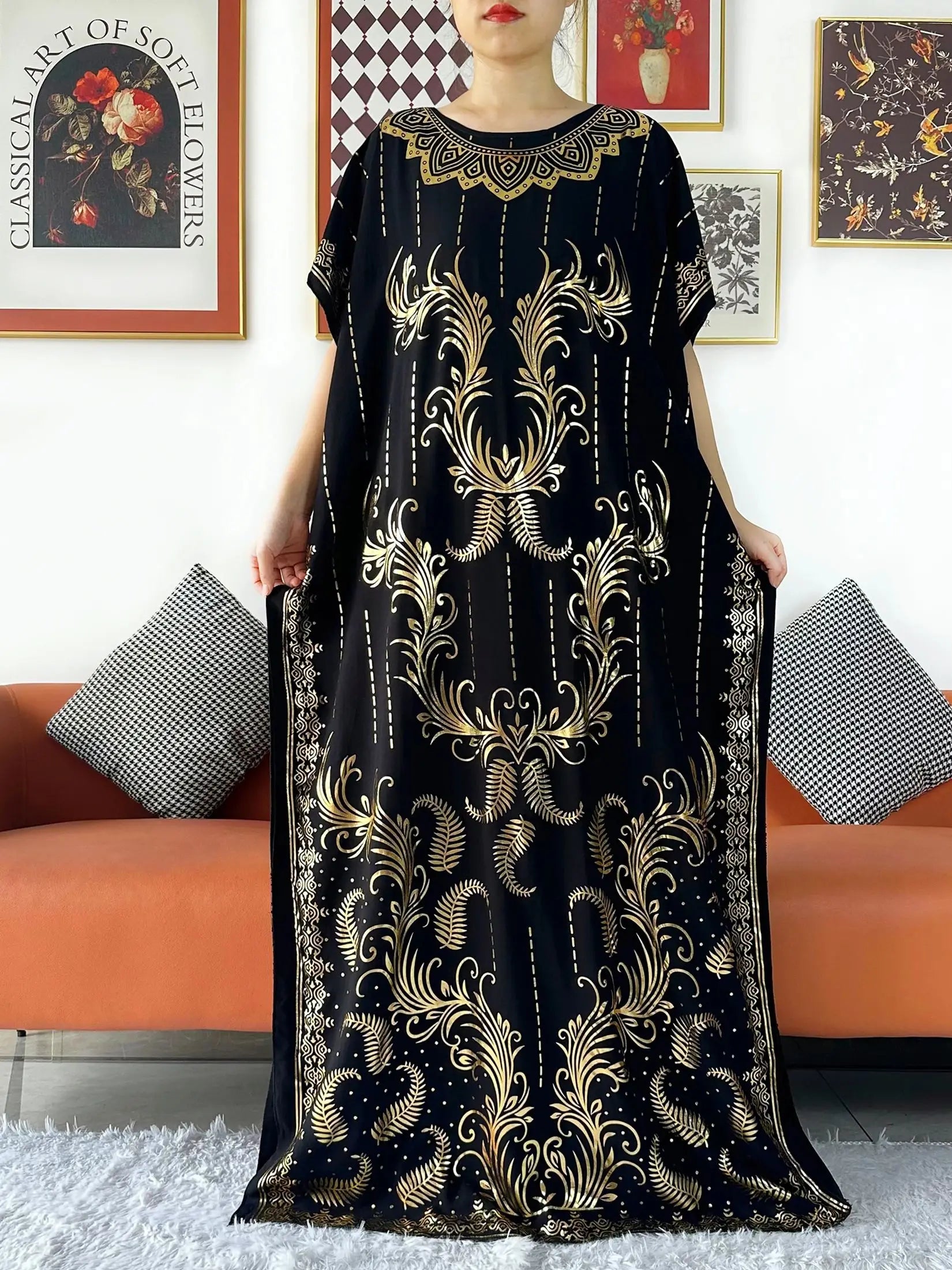 2024 Party Abaya Dress With Big Scarf Dubai Turkey Kaftan Muslim Loose  Abaya Women African Casual Maxi  Gold Stamping  Robe
