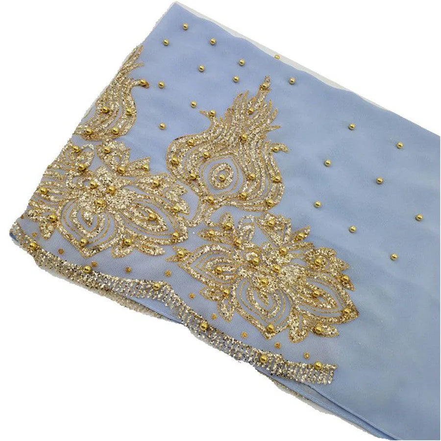 Muslim Chiffon Hijabs Scarf Turban Gold Glitters Beads Hijab for Woman Ramadan Foulard Musulmane Pour Femme Long Headscarf