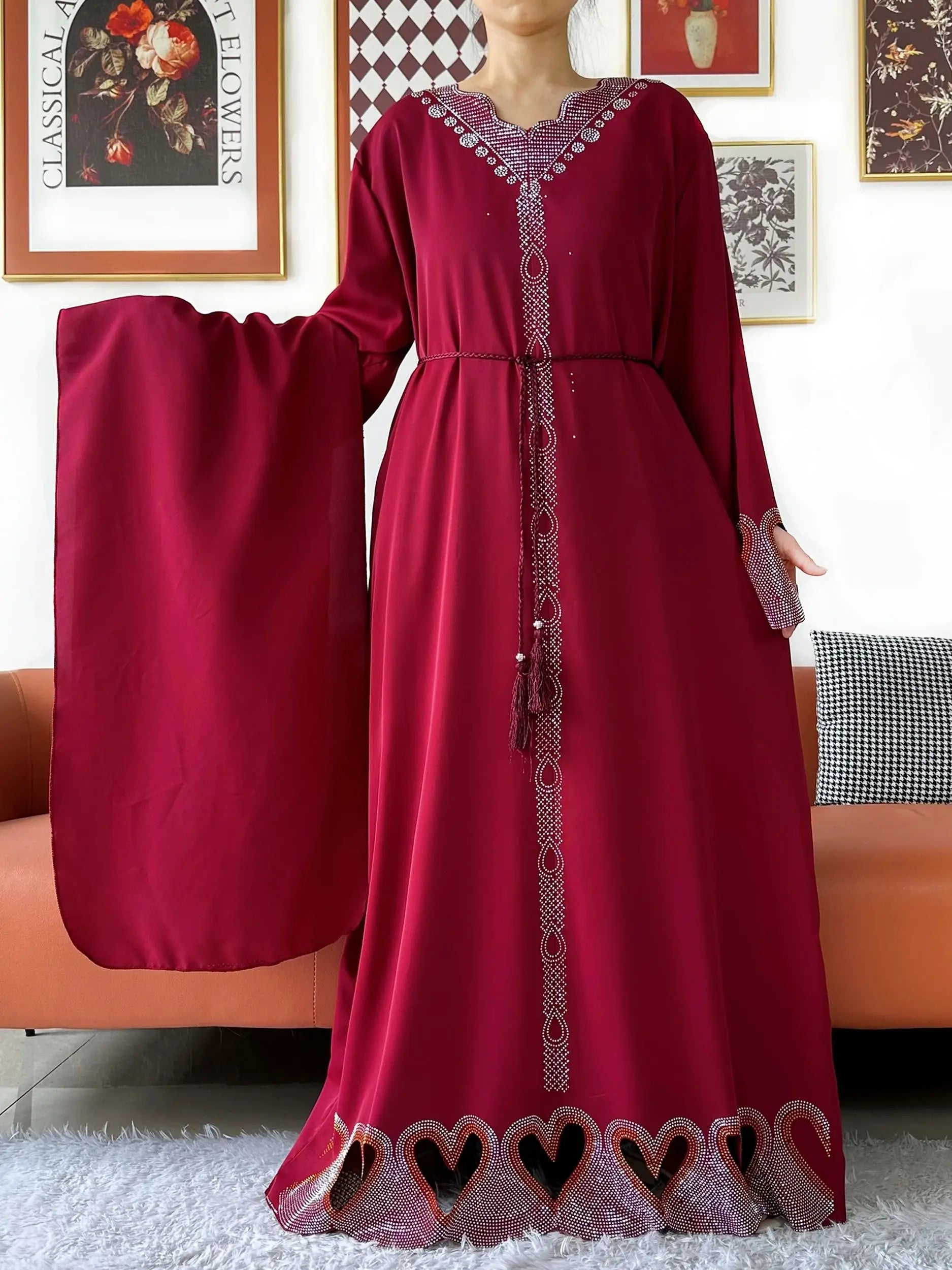 New Muslim Women Loose Abaya Chiffon Diamond Long Sleeve Casual Clothing African Abaya Women Robe Dubai Turkey Islamic Robe