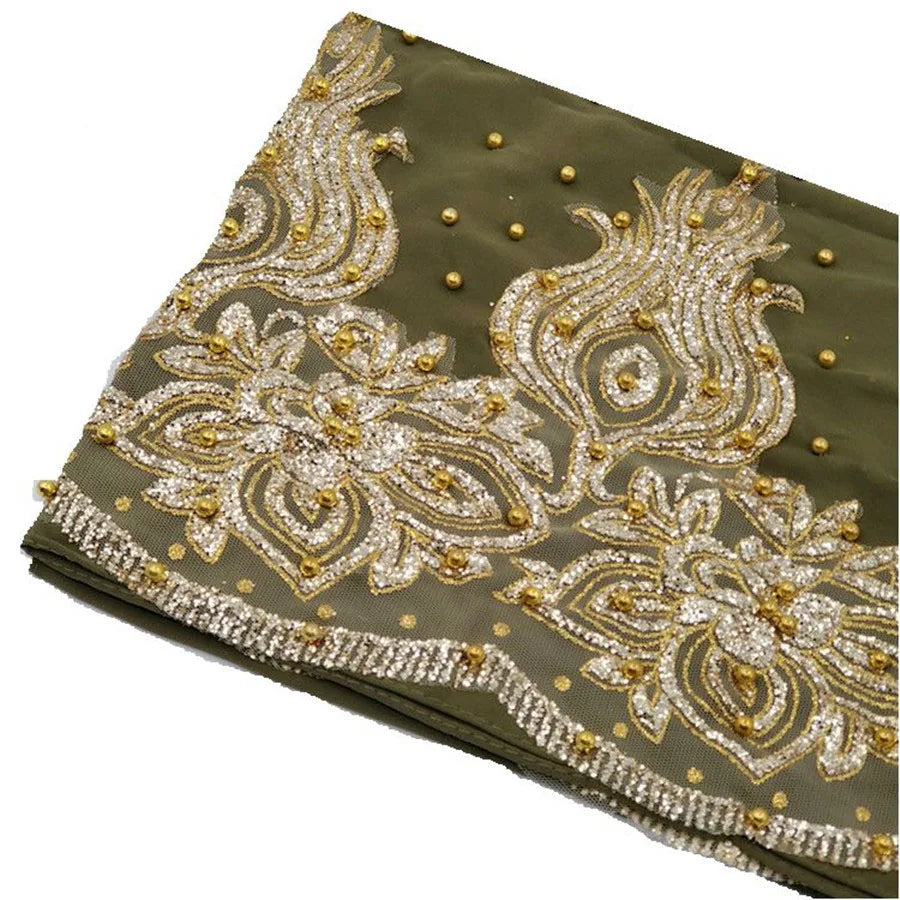 Muslim Chiffon Hijabs Scarf Turban Gold Glitters Beads Hijab for Woman Ramadan Foulard Musulmane Pour Femme Long Headscarf
