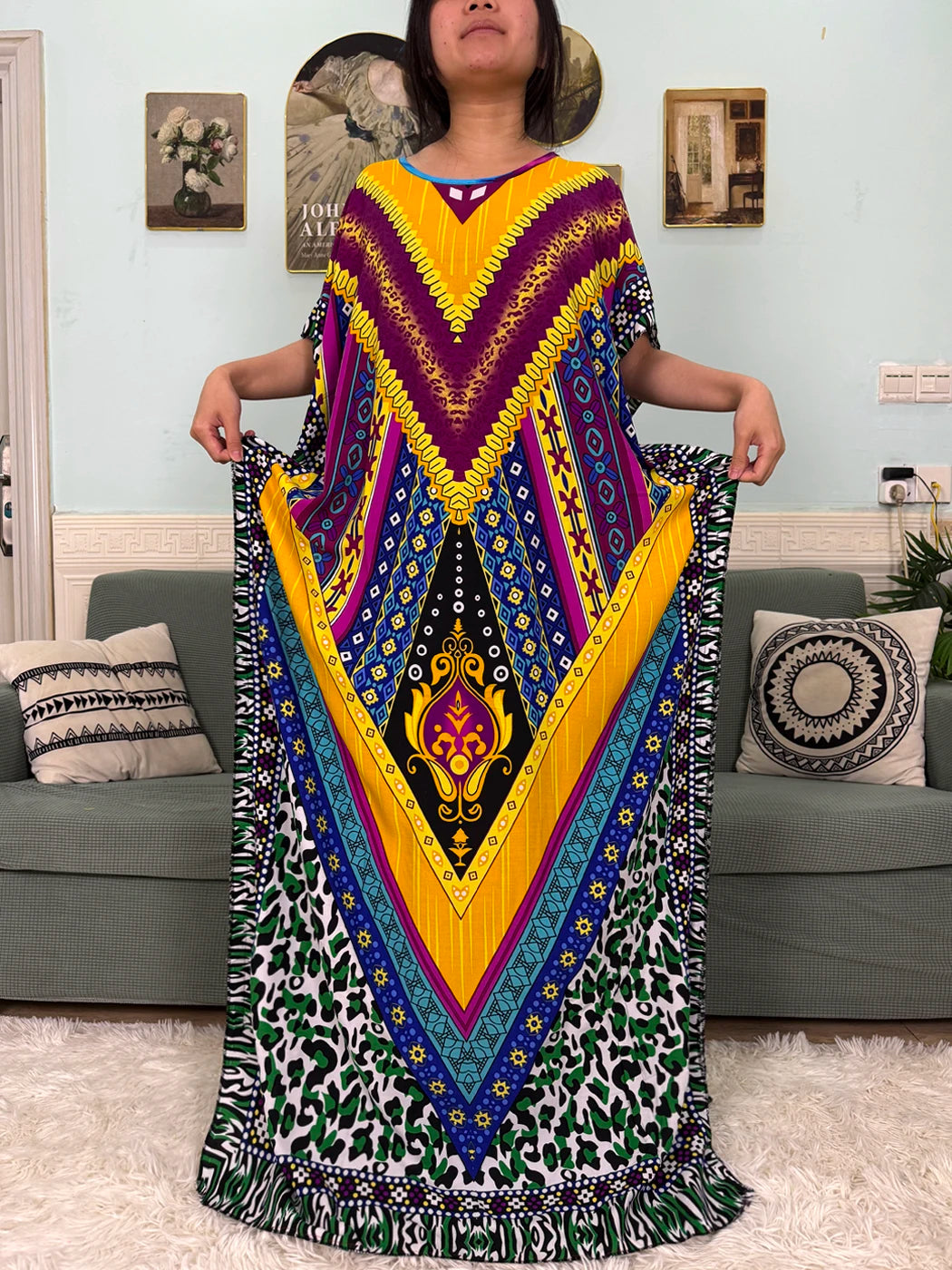 Abayas For Women 2025 Printed Cotton Soft Loose Fit Femme Robe African Islam Nigeria Dresses With 160x80 Tassels Shawl Sacrf
