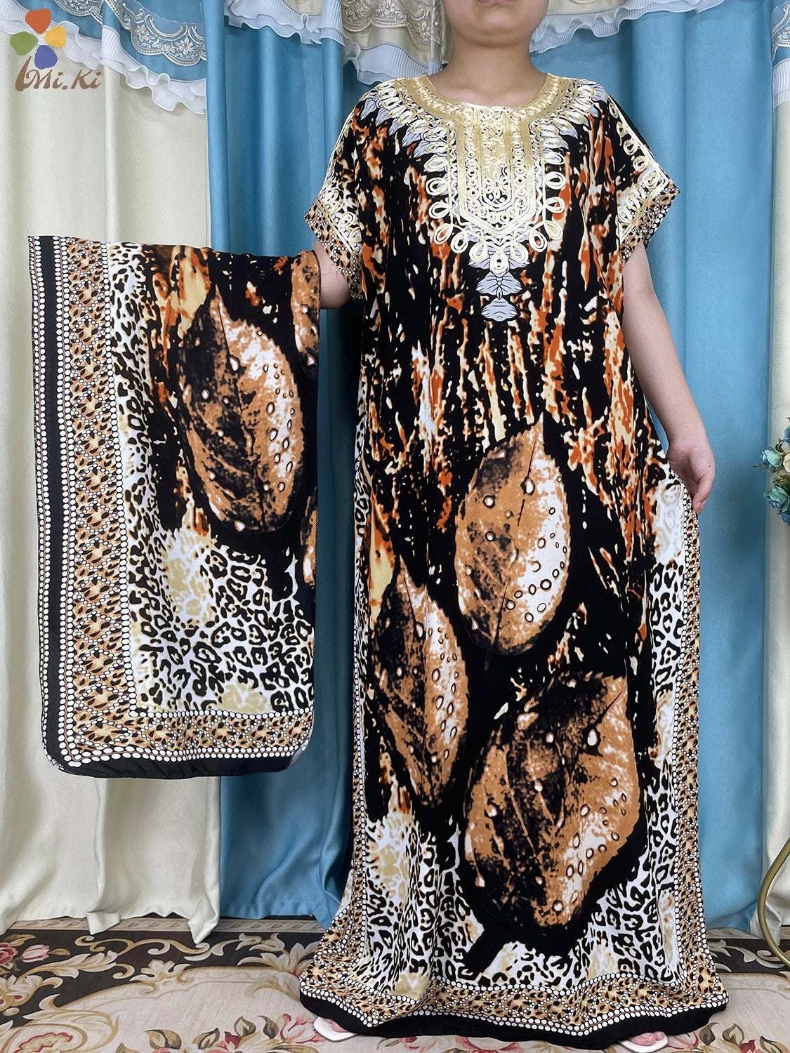 2024 New Short Sleeved African Muslim Dashiki Ababy Printed Cotton Loose Fitting Dress Dubai Maxi Women Summer Casual Dress