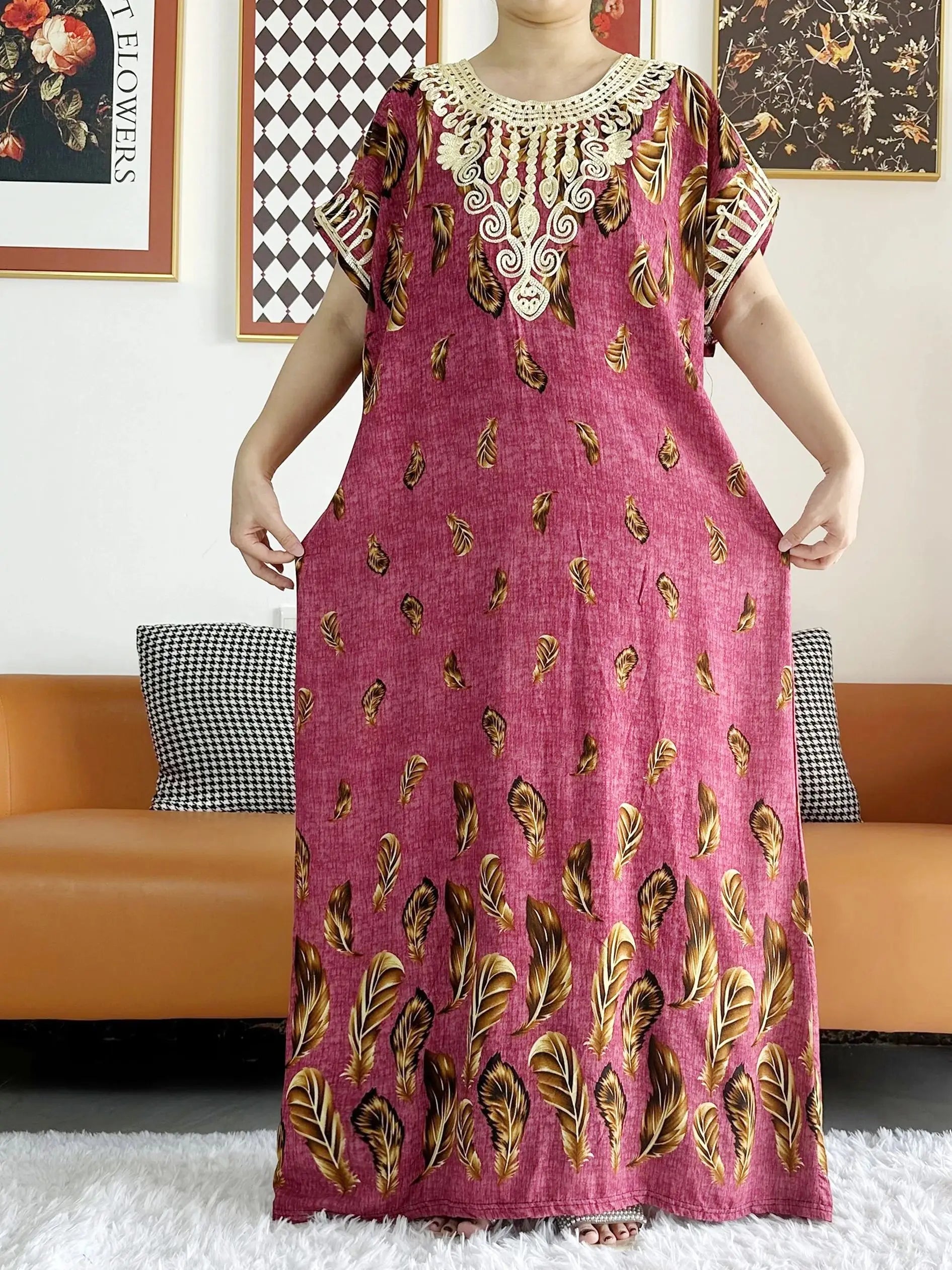 New Style African Summer Short Sleeve Dashiki Dresses Flora Loose Boubou Maxi Islam Women Casual Dress African Abaya Clothes