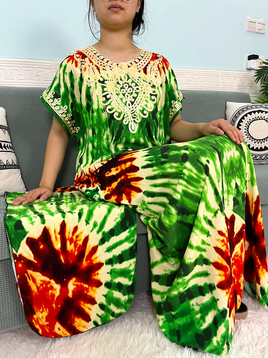 2024 Muslim Cotton Abayas For Women Appliques Printed Caftan Marocaine Femme Robe Boubou African Islam Dresses With Headscarf