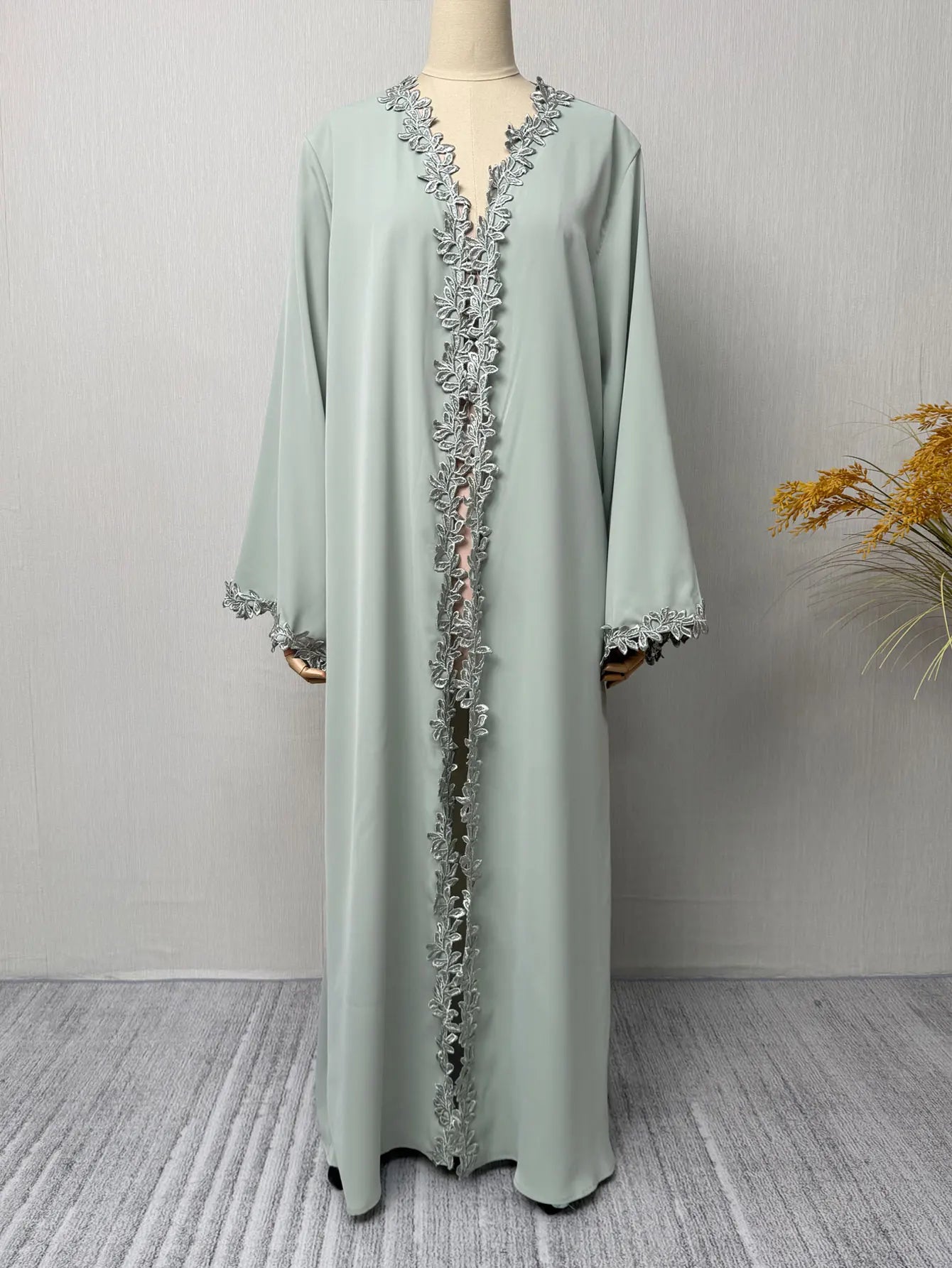 Dubai Elegant Beige Abaya for Muslim Women - Intricately Crafted with Multicolored Embroidery Piece in Islamic Modest Fashion