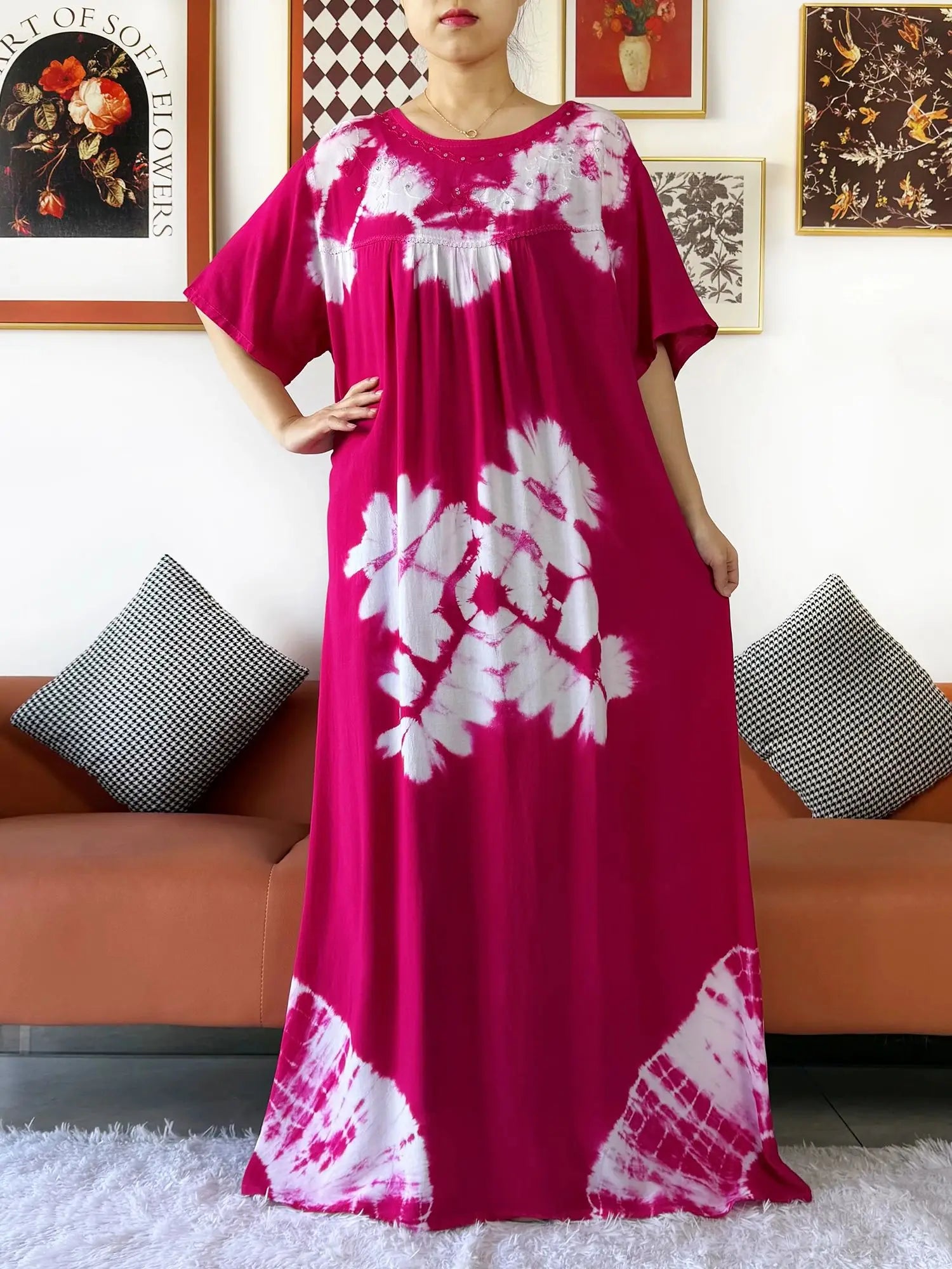 Latest Party Dress Tie-dry Printed Cotton Women Boho Maxi Dress Casual Holiday Fashion Party Dresses Indie Folk African Vestidos