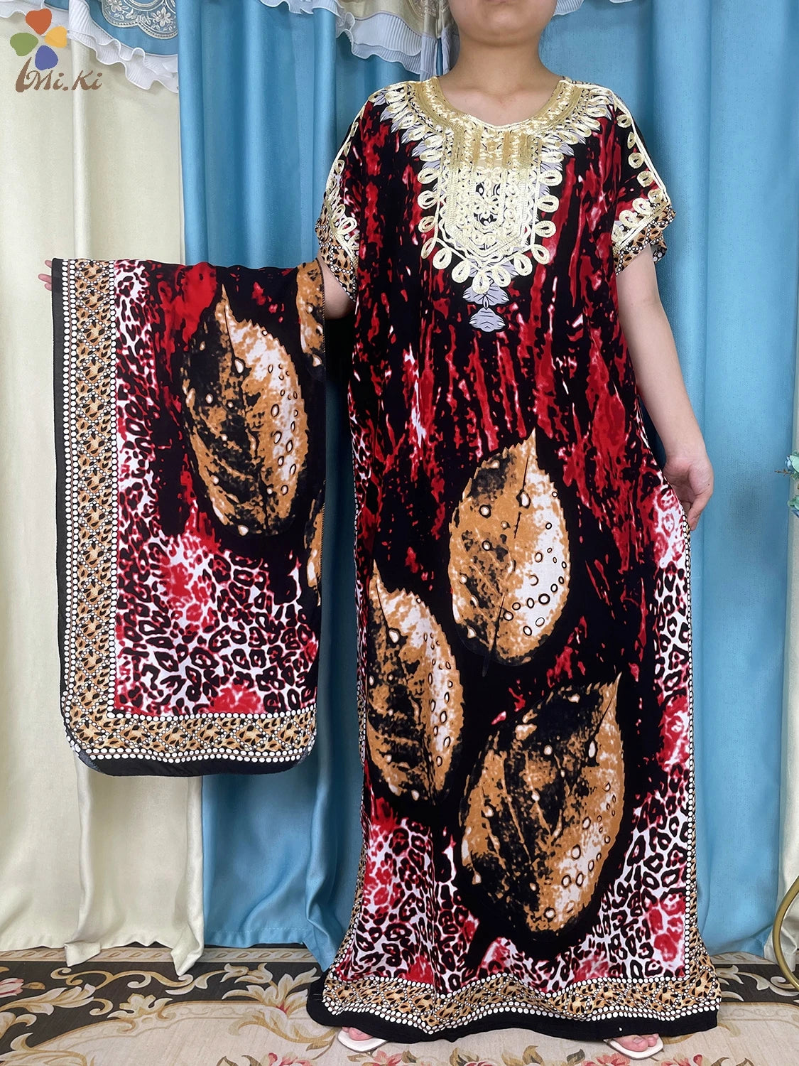 2024 New Short Sleeved African Muslim Dashiki Ababy Printed Cotton Loose Fitting Dress Dubai Maxi Women Summer Casual Dress