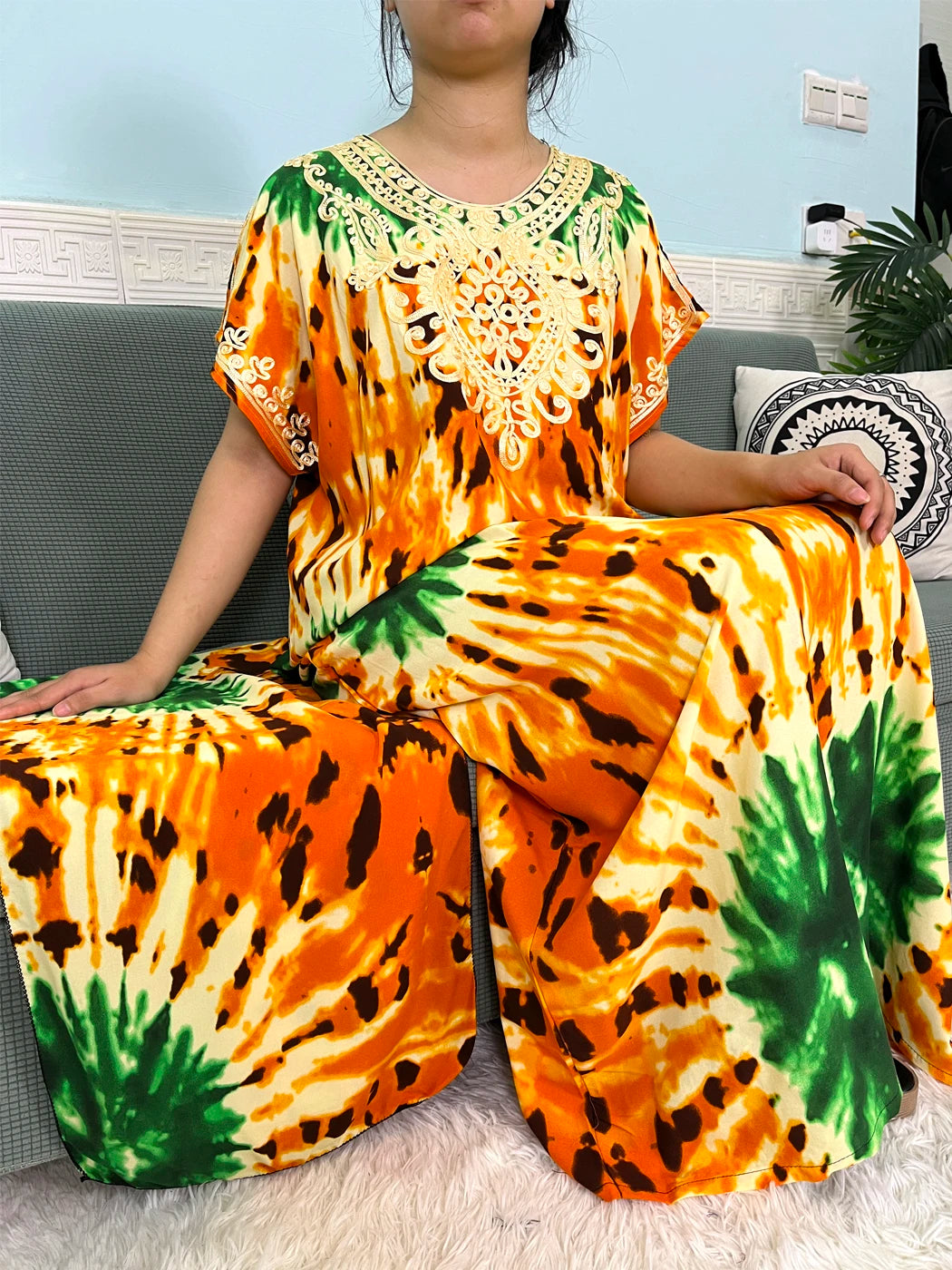 2024 Muslim Cotton Abayas For Women Appliques Printed Caftan Marocaine Femme Robe Boubou African Islam Dresses With Headscarf