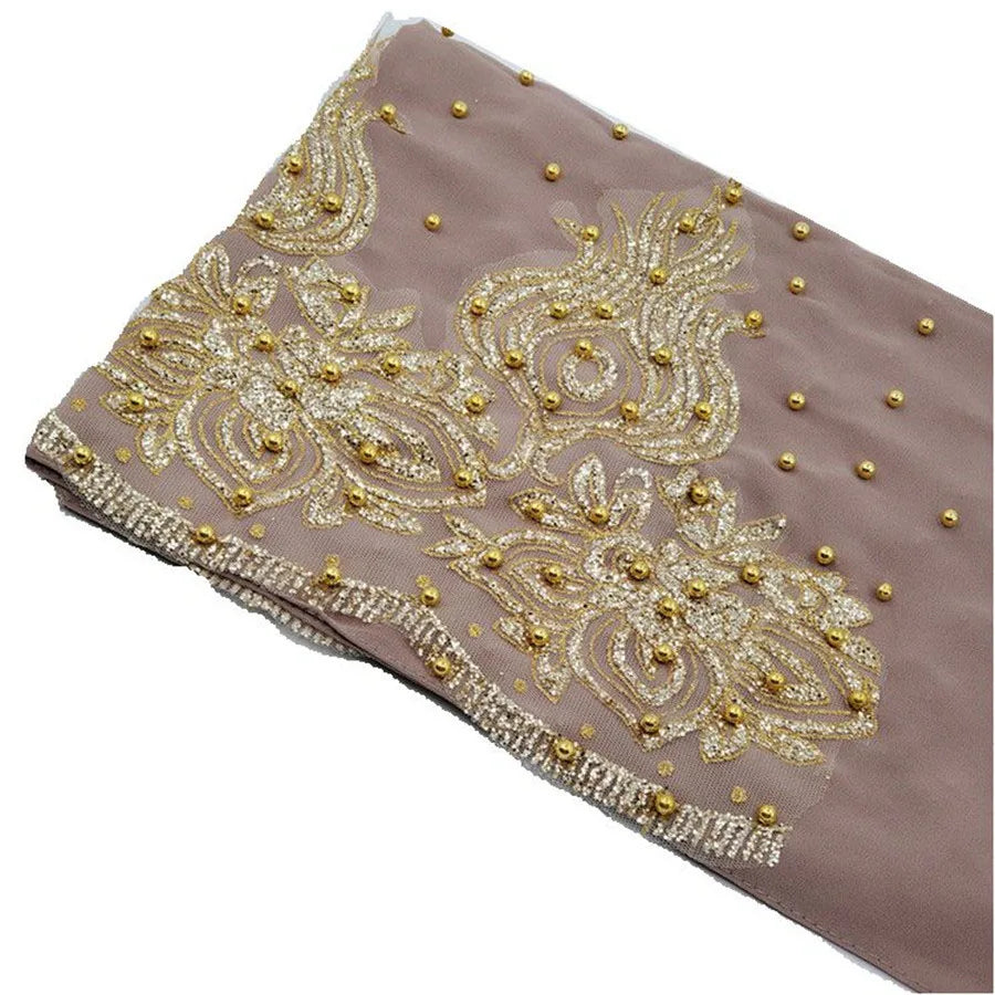 Muslim Chiffon Hijabs Scarf Turban Gold Glitters Beads Hijab for Woman Ramadan Foulard Musulmane Pour Femme Long Headscarf