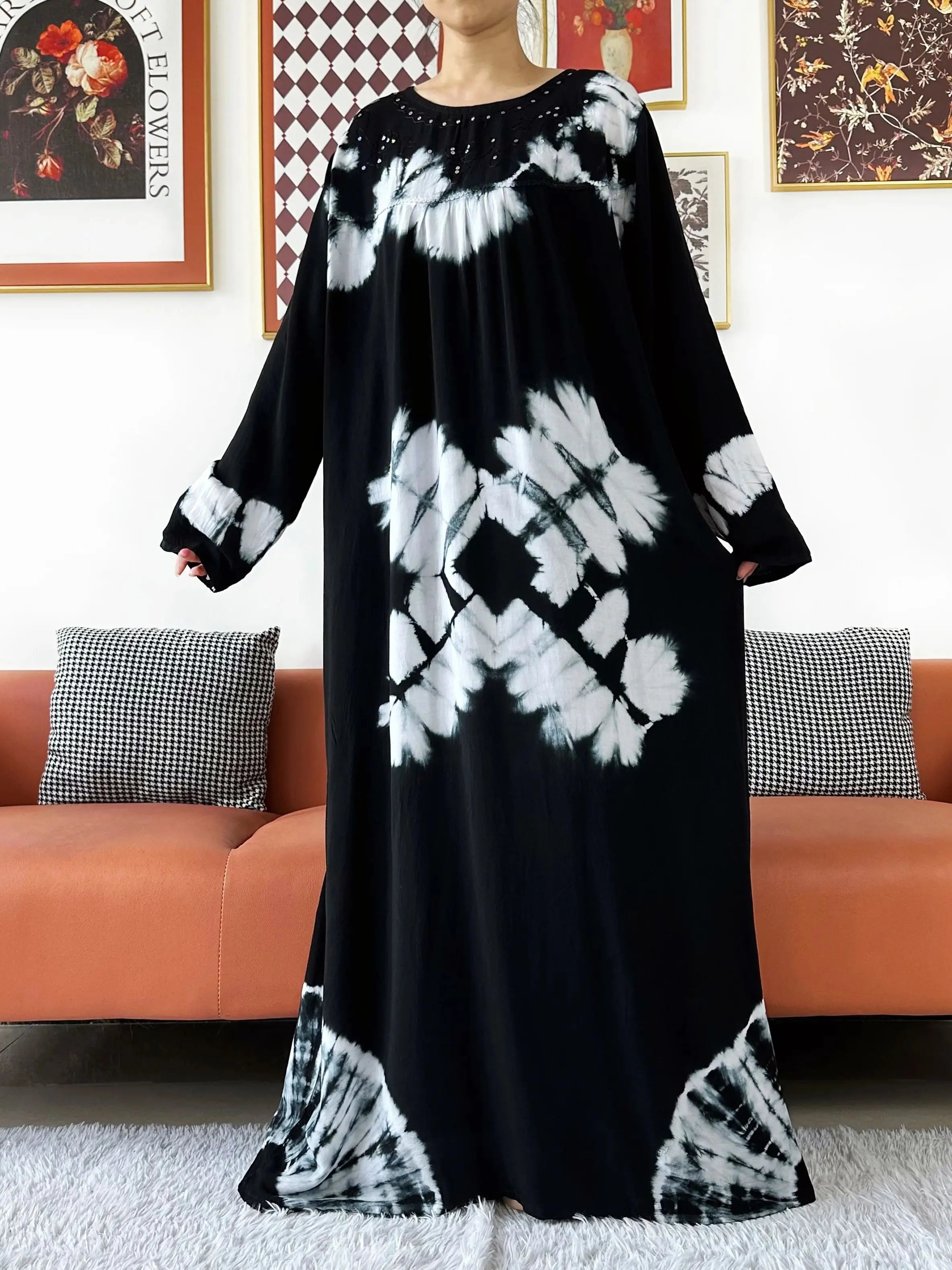 Latest Party Dress Tie-dry Printed Cotton Women Boho Maxi Dress Casual Holiday Fashion Party Dresses Indie Folk African Vestidos