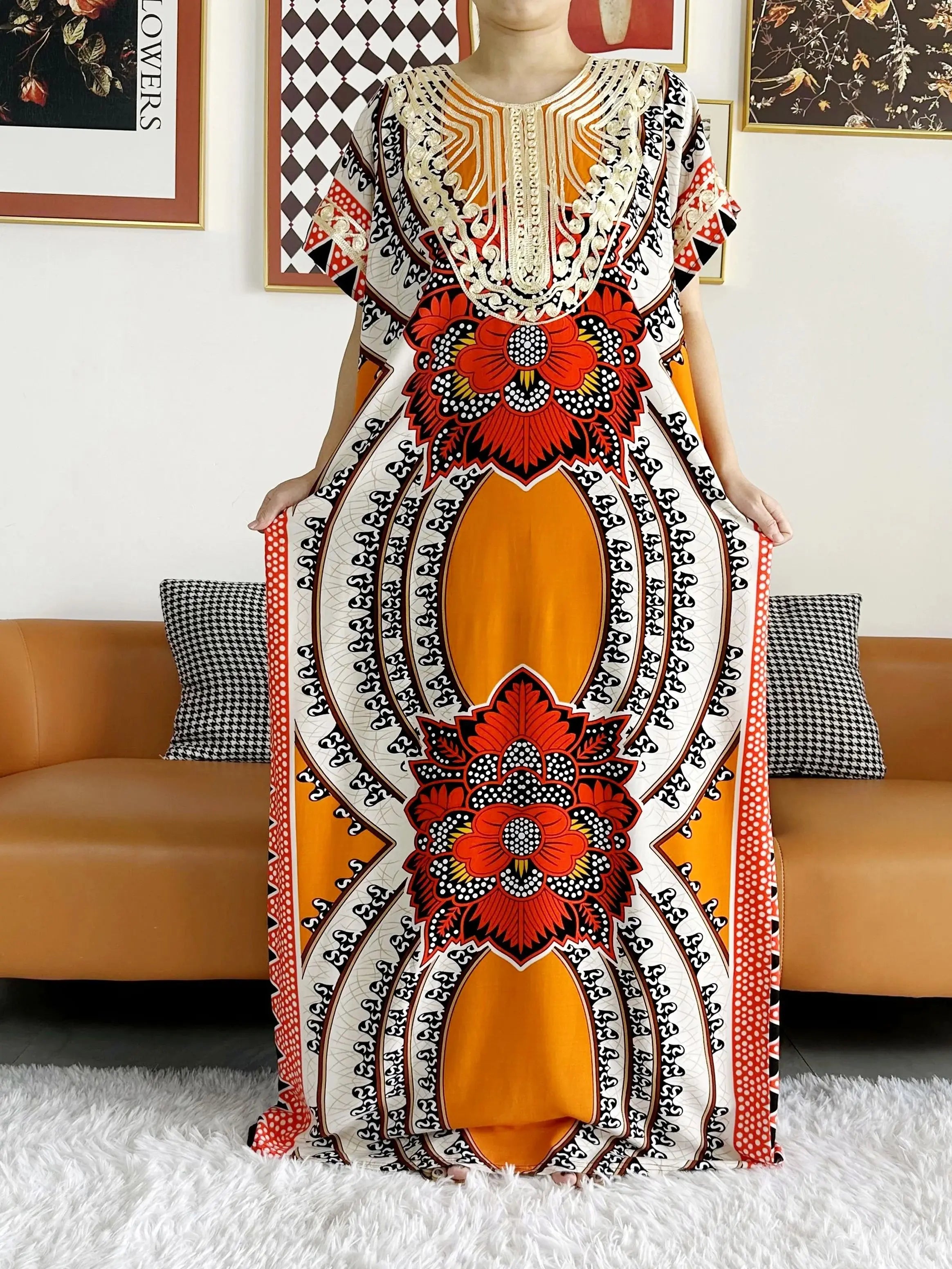 High Grade Design Dubai Women Abaya Long Sleeve Autumn  Dress Cotton With Big Scarf Boubou Maxi Islam Women Dress African Abaya