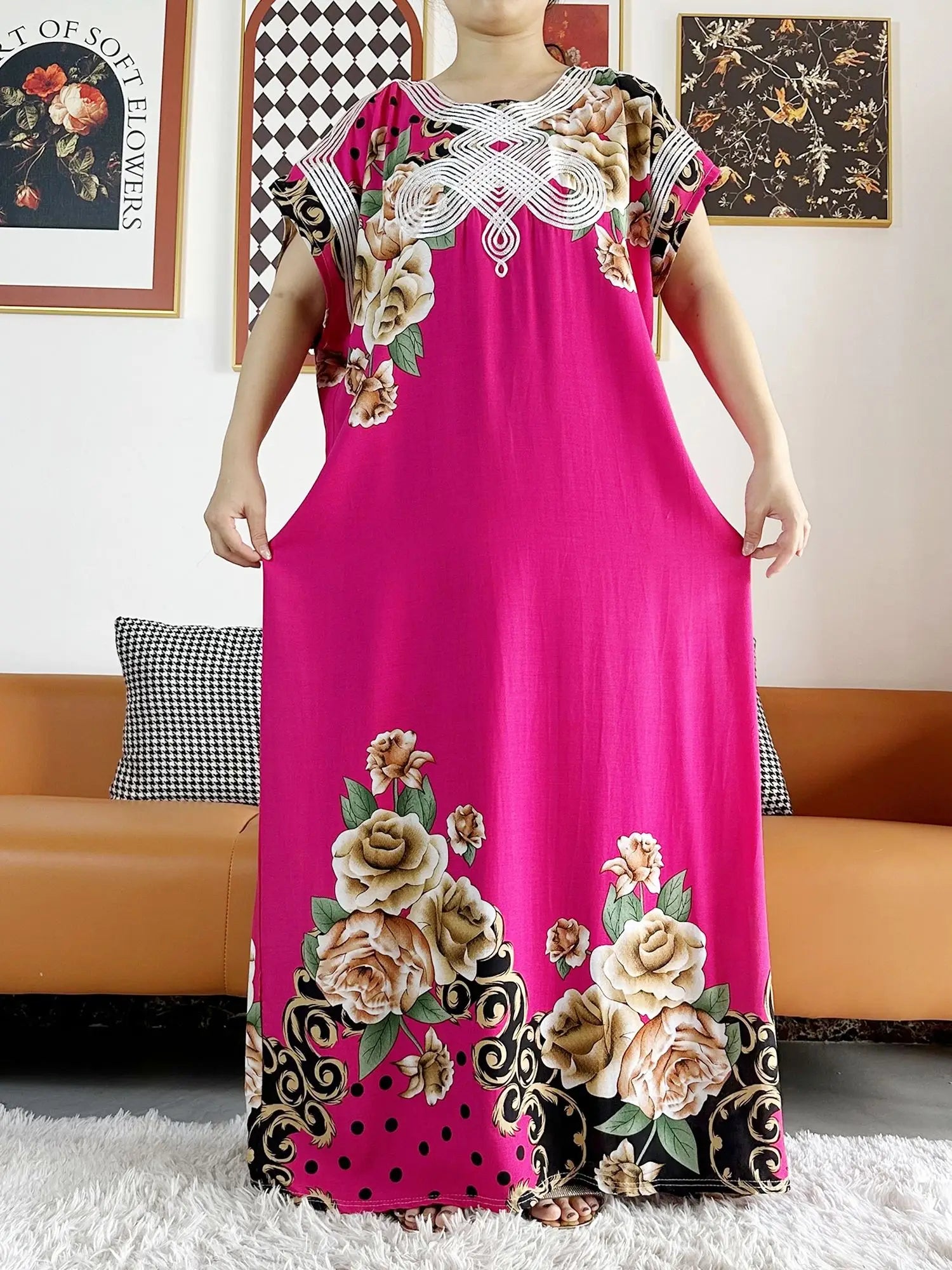 New Style African Summer Short Sleeve Dashiki Dresses Flora Loose Boubou Maxi Islam Women Casual Dress African Abaya Clothes