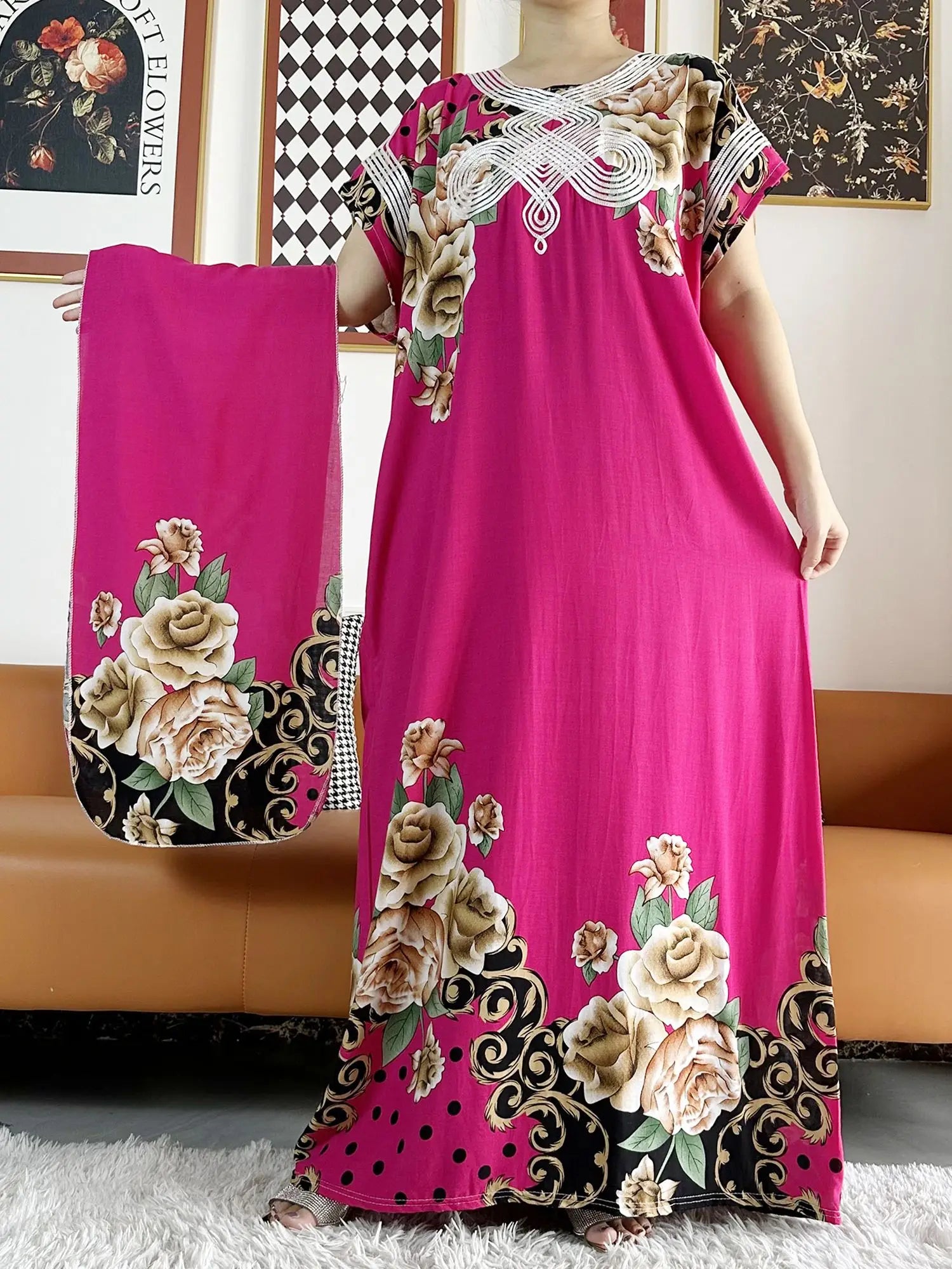 New Style African Summer Short Sleeve Dashiki Dresses Flora Loose Boubou Maxi Islam Women Casual Dress African Abaya Clothes