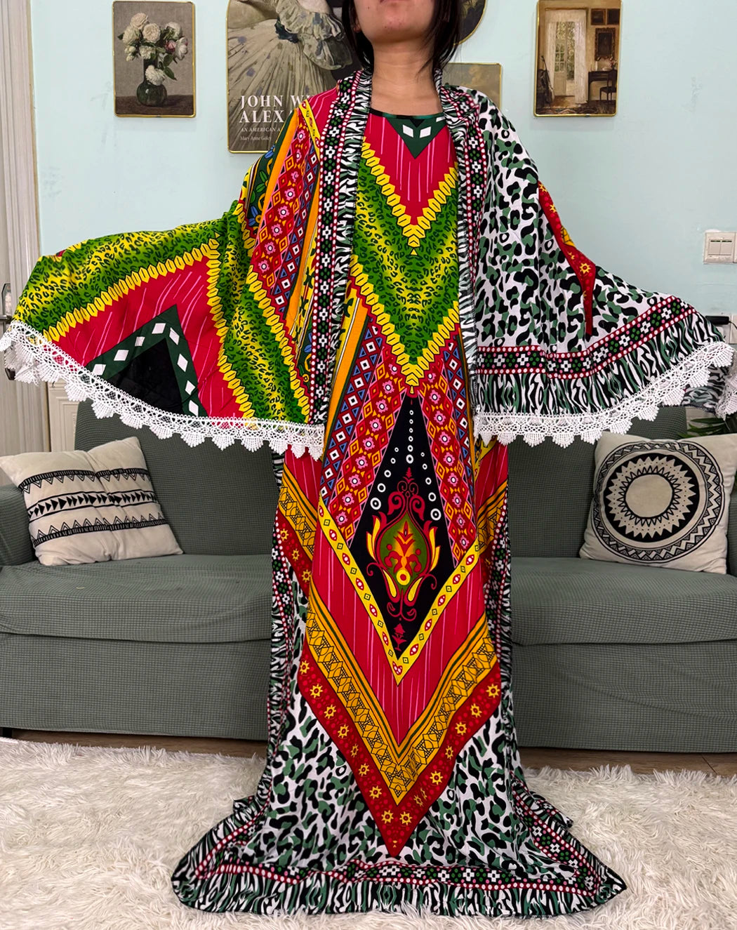 Abayas For Women 2025 Printed Cotton Soft Loose Fit Femme Robe African Islam Nigeria Dresses With 160x80 Tassels Shawl Sacrf