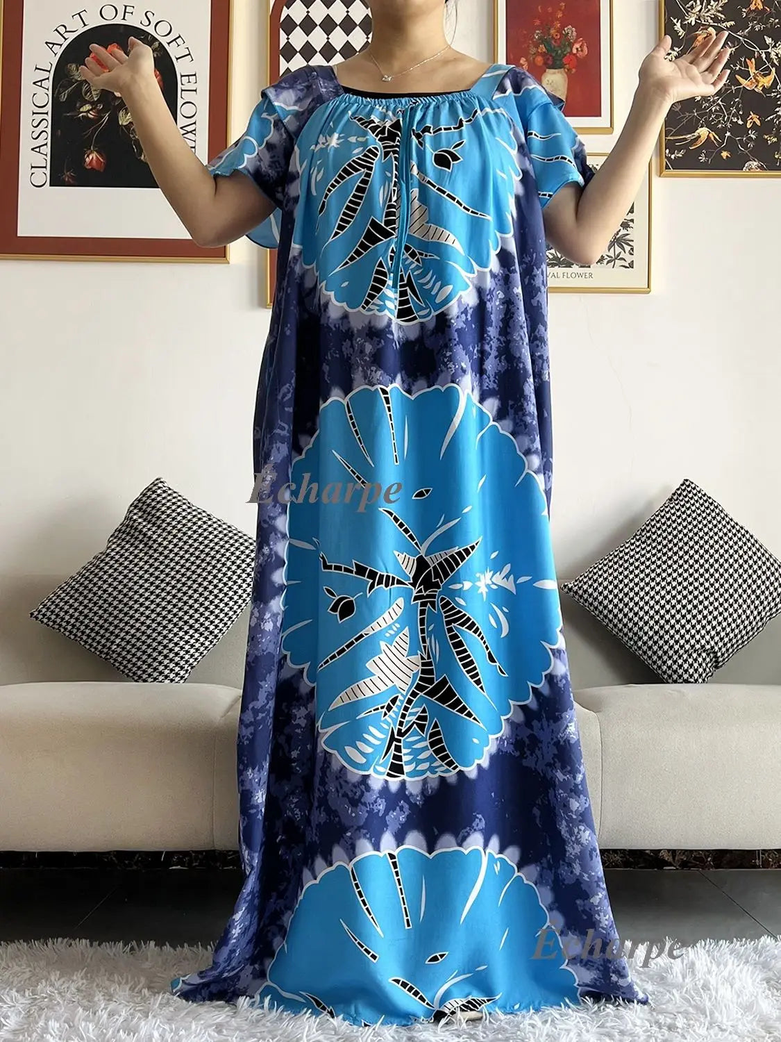 High Grade Design Dubai Women Abaya Long Sleeve Autumn  Dress Cotton With Big Scarf Boubou Maxi Islam Women Dress African Abaya