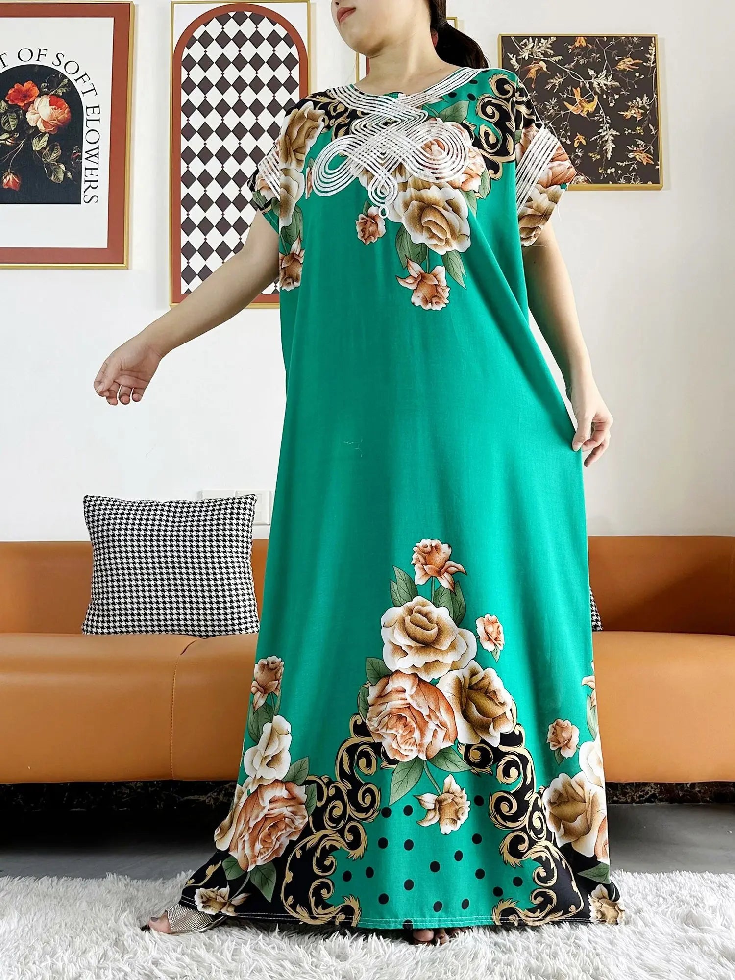 New Style African Summer Short Sleeve Dashiki Dresses Flora Loose Boubou Maxi Islam Women Casual Dress African Abaya Clothes