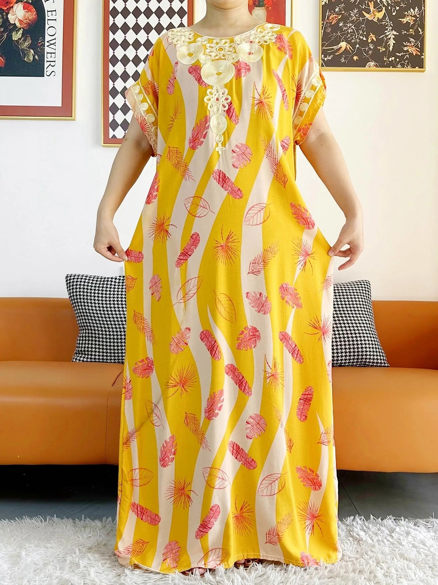 New Style African Summer Short Sleeve Dashiki Dresses Flora Loose Boubou Maxi Islam Women Casual Dress African Abaya Clothes