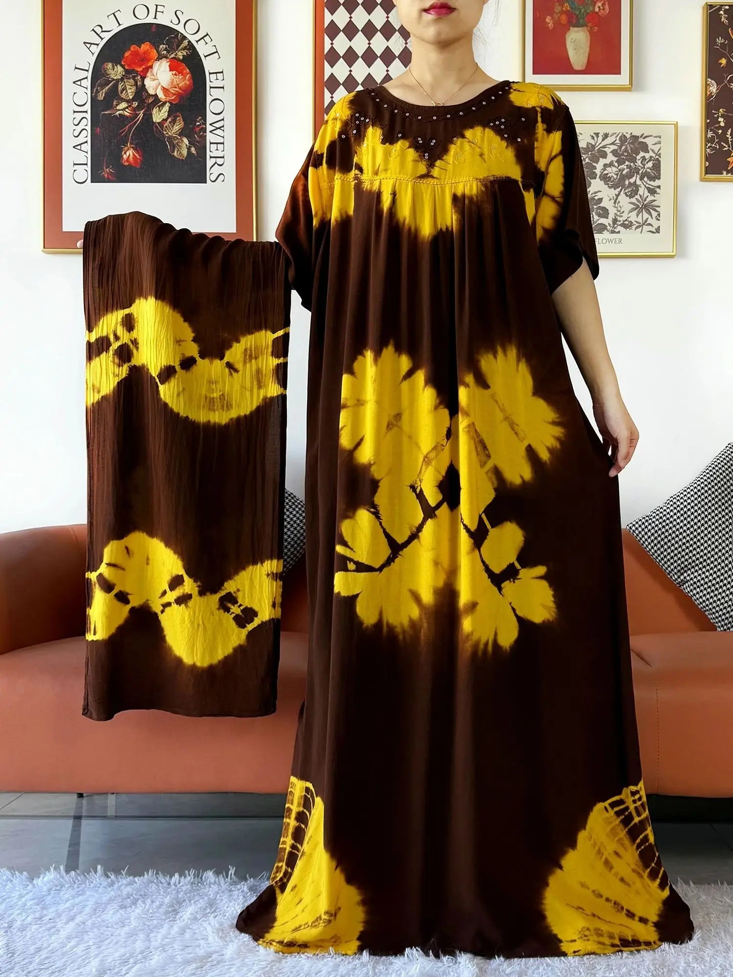 Latest Party Dress Tie-dry Printed Cotton Women Boho Maxi Dress Casual Holiday Fashion Party Dresses Indie Folk African Vestidos