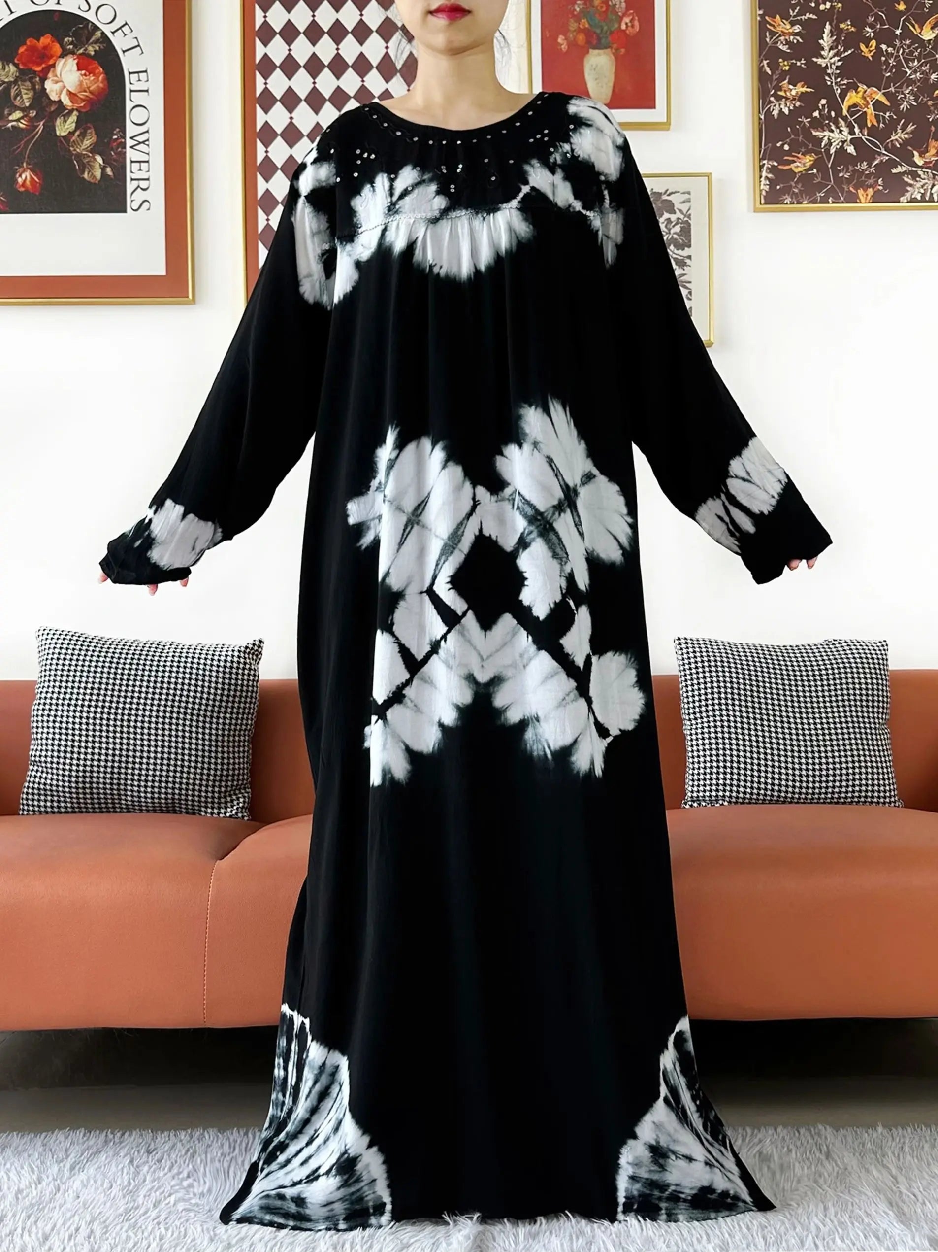 Latest Party Dress Tie-dry Printed Cotton Women Boho Maxi Dress Casual Holiday Fashion Party Dresses Indie Folk African Vestidos