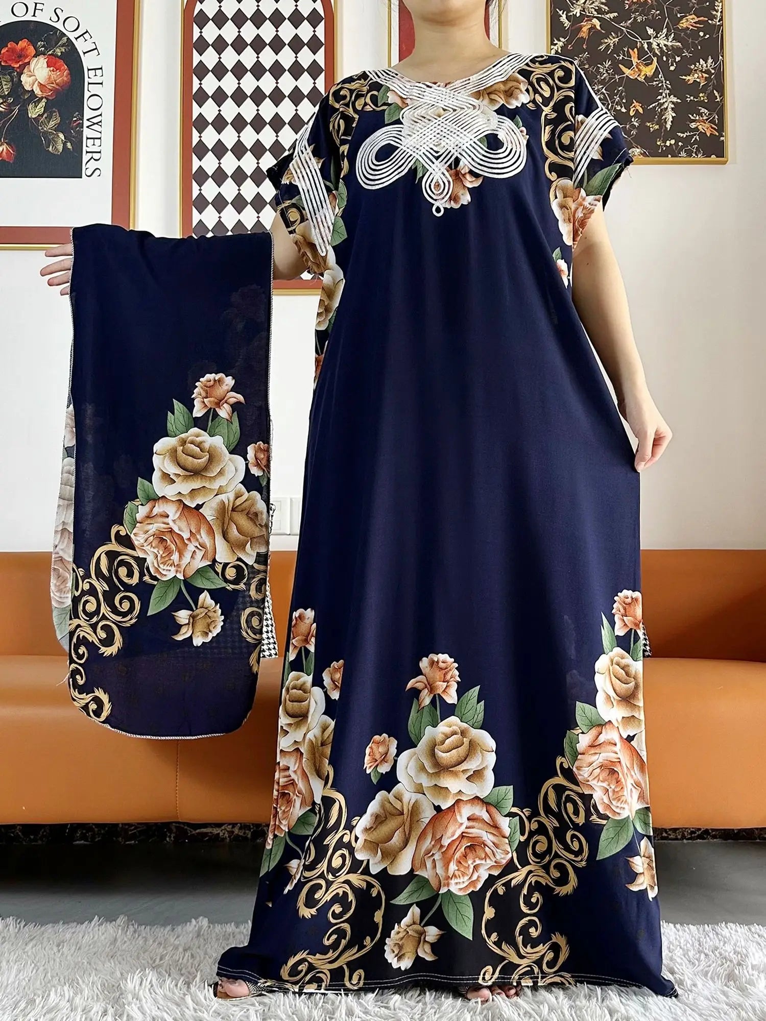 New Style African Summer Short Sleeve Dashiki Dresses Flora Loose Boubou Maxi Islam Women Casual Dress African Abaya Clothes