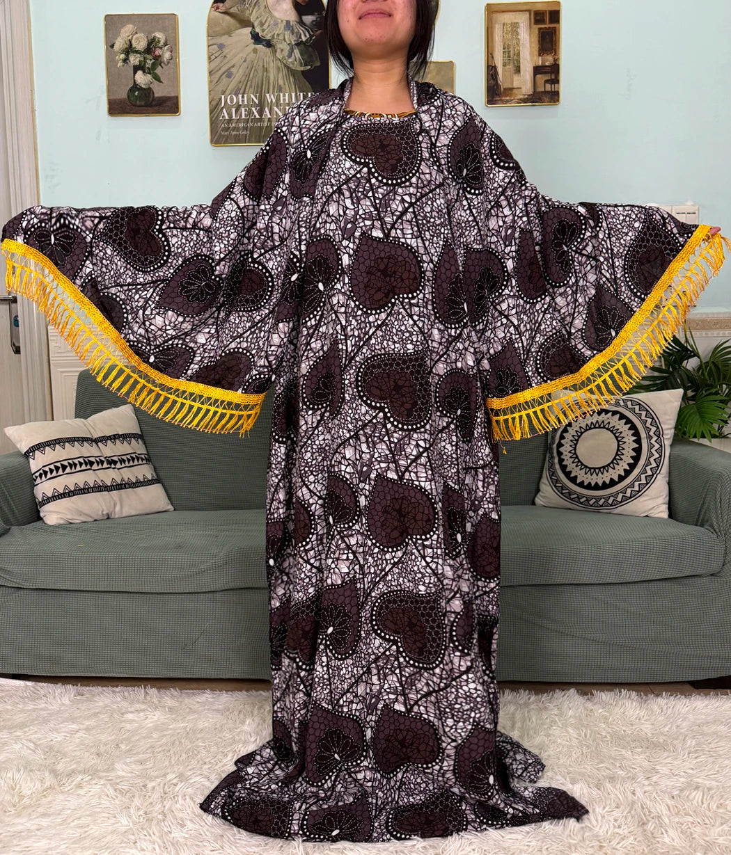 Abayas For Women 2025 Printed Cotton Soft Loose Fit Femme Robe African Islam Nigeria Dresses With 160x80 Tassels Shawl Sacrf